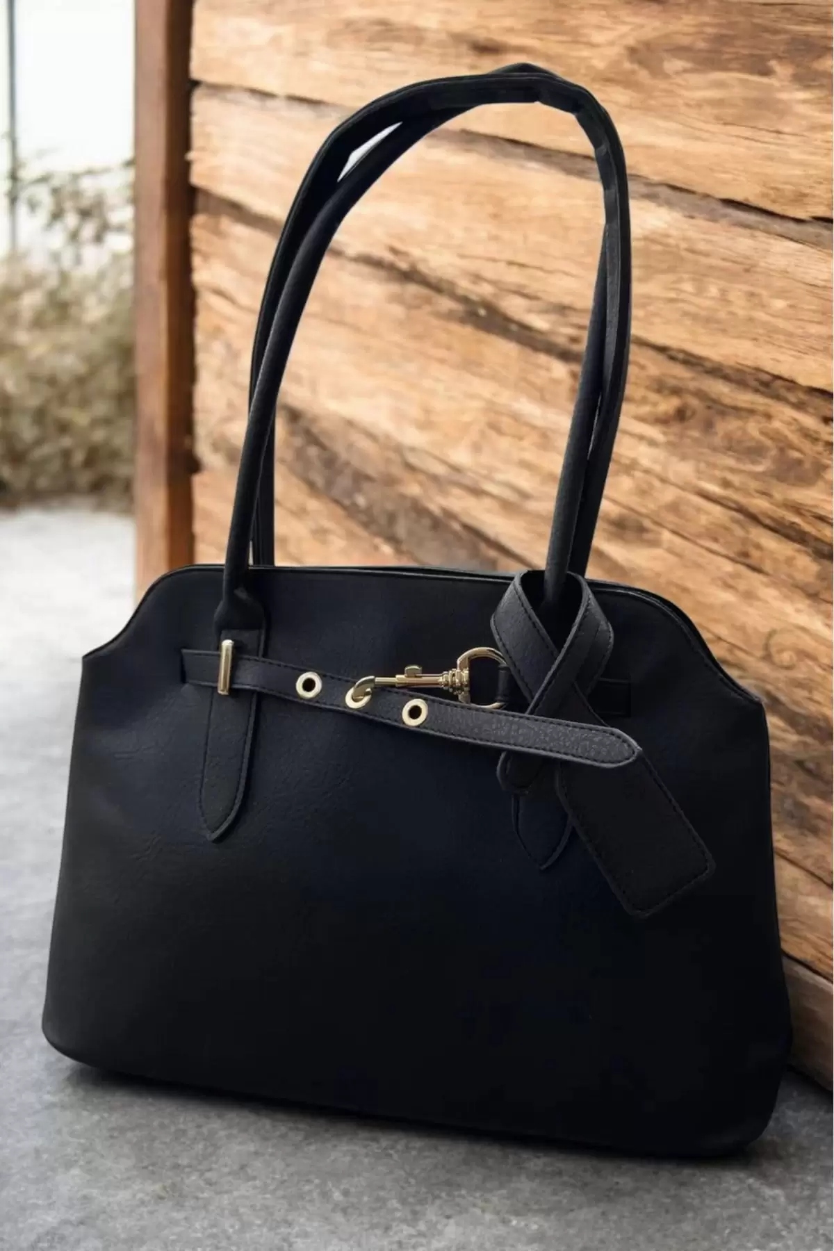 Elegante Black Belt Detail Womens Shoulder Bag