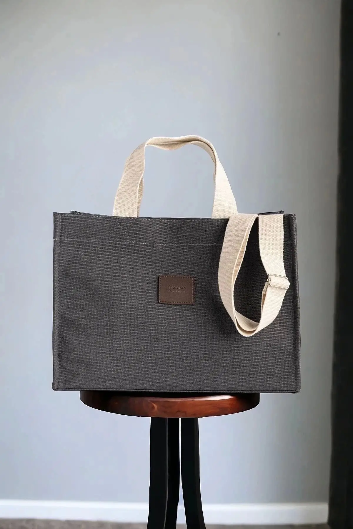 Wave Smoked Canvas Large Size Handbag and Shoulder Bag with Column Strap