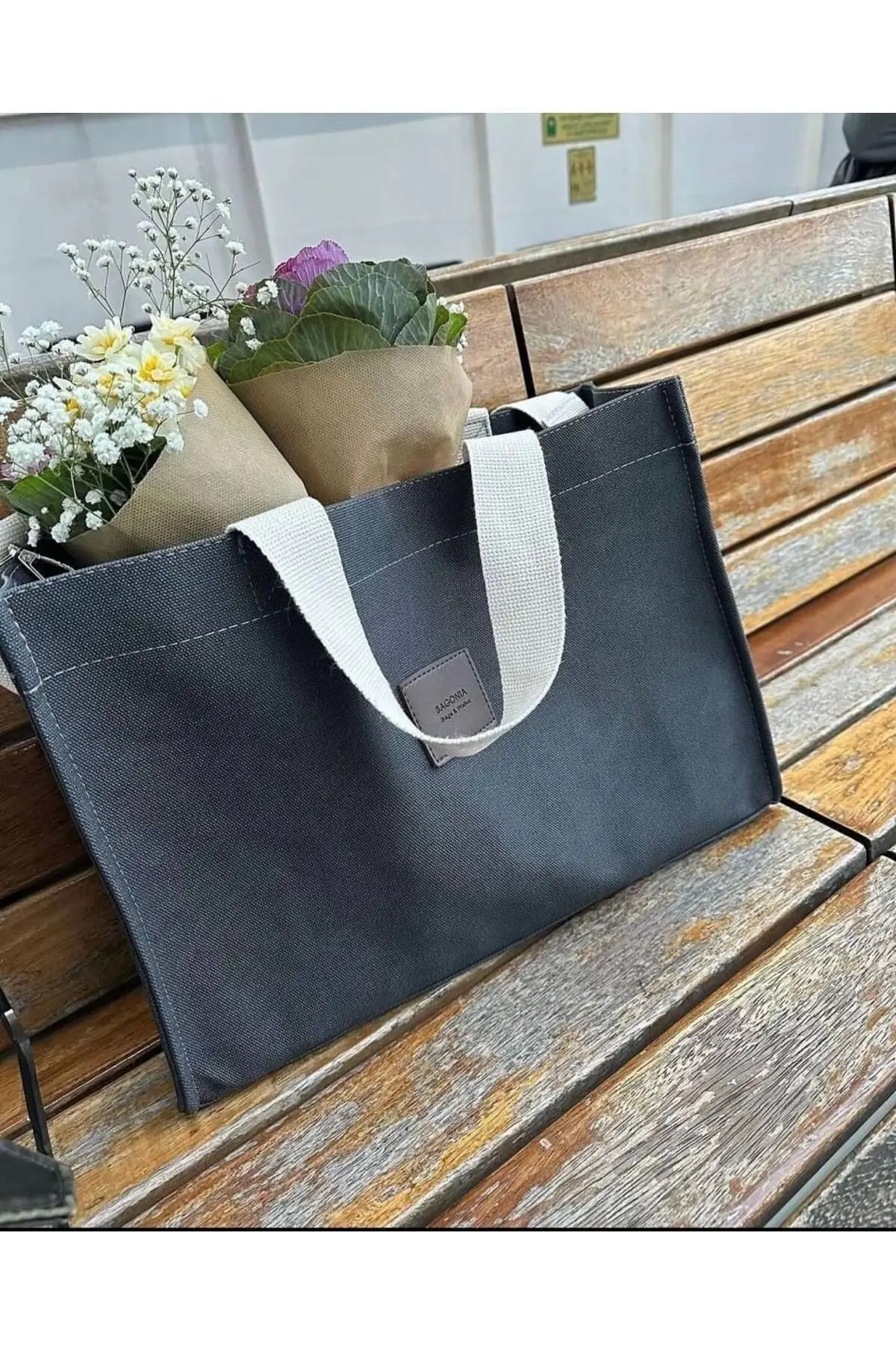 Wave Smoked Canvas Large Size Handbag and Shoulder Bag with Column Strap