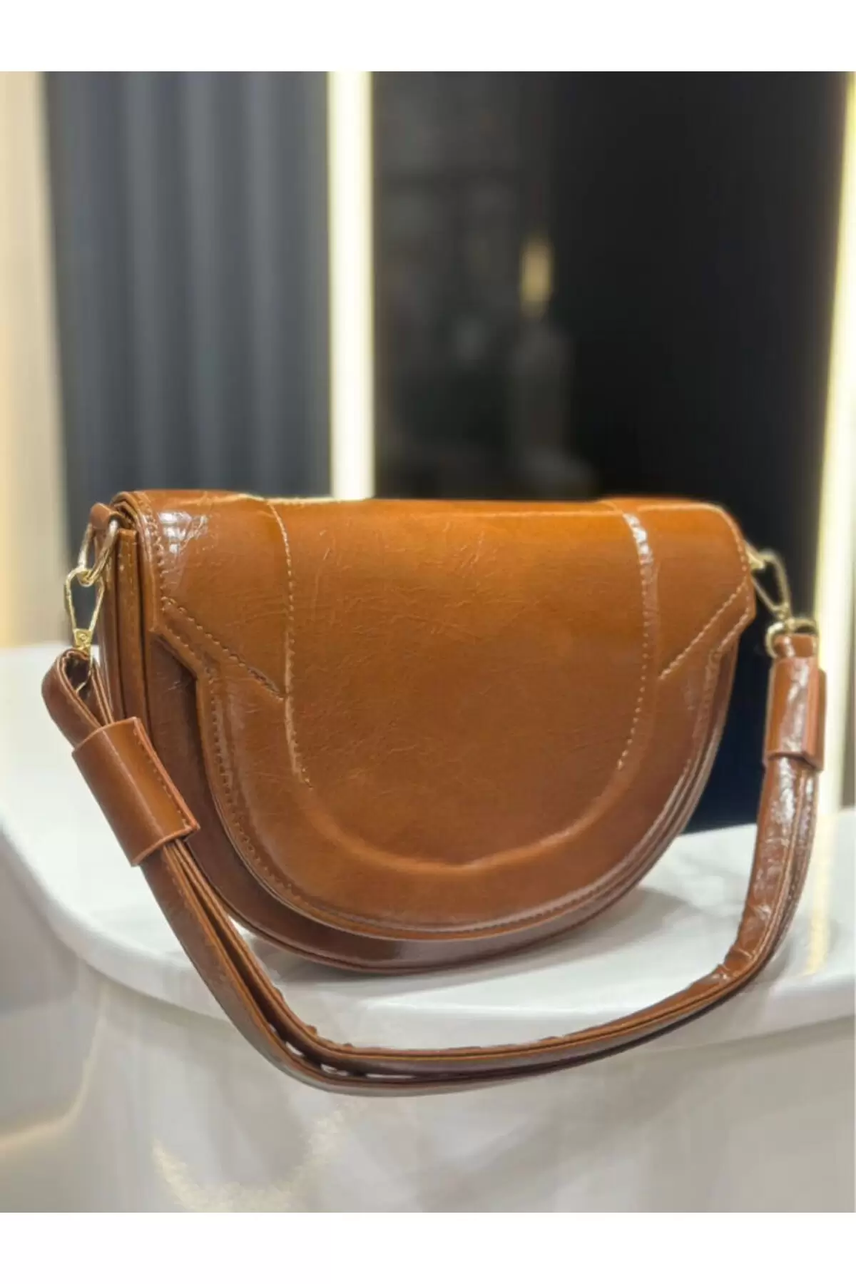 Medusa Taba Kontrast Dikişli Kolon Askılı Kadın Omuz Çantası