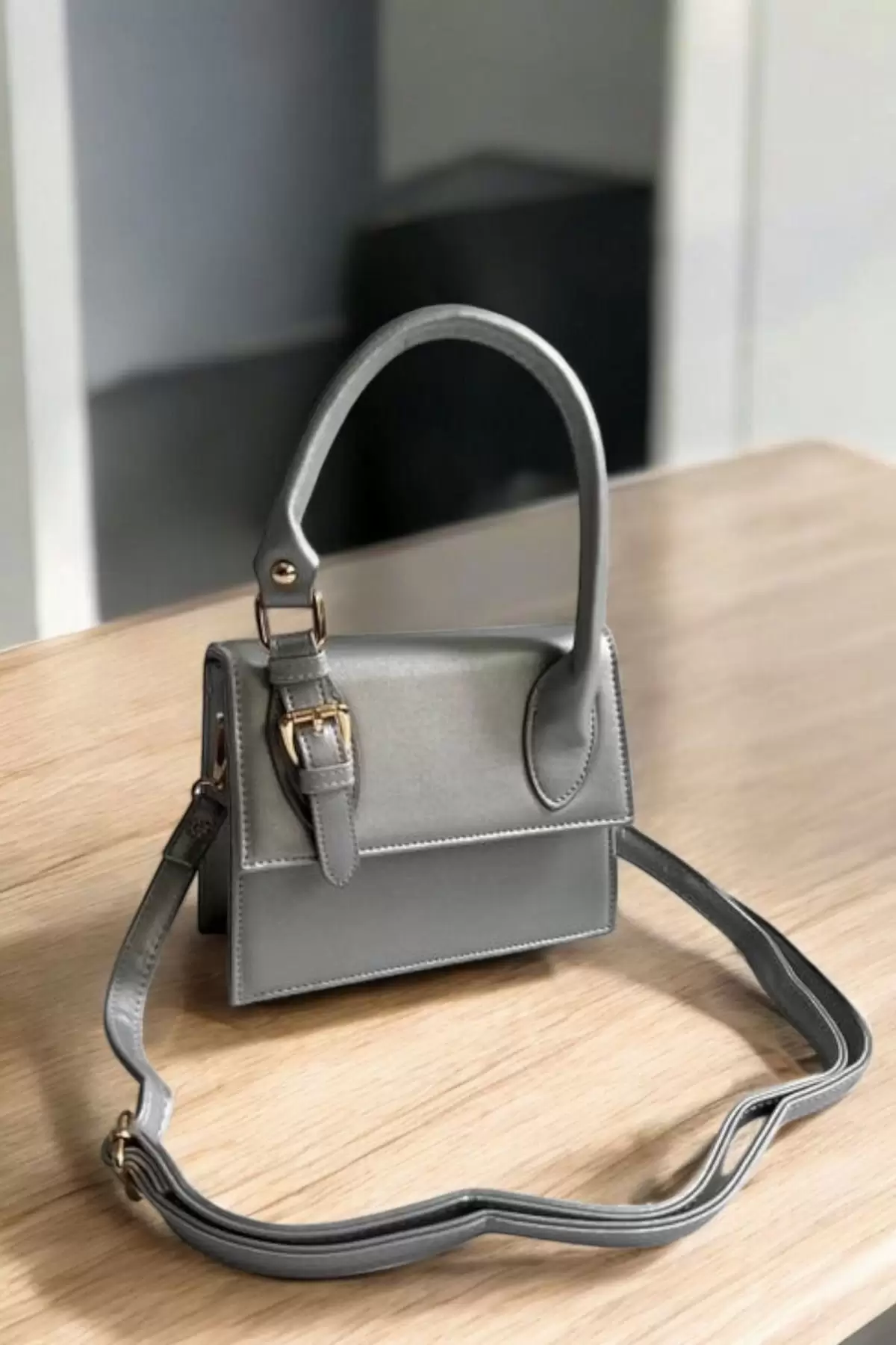 Jundia Gümüş Tasarım Kemer Detaylı Mini Kadın El Ve Omuz Çantası
