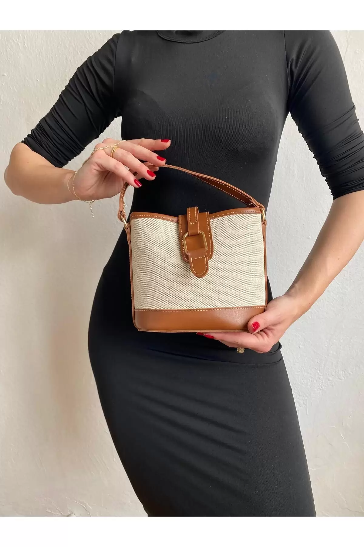 Alin Keten Taba Kontrast Kova Model Kadın Omuz Çantası