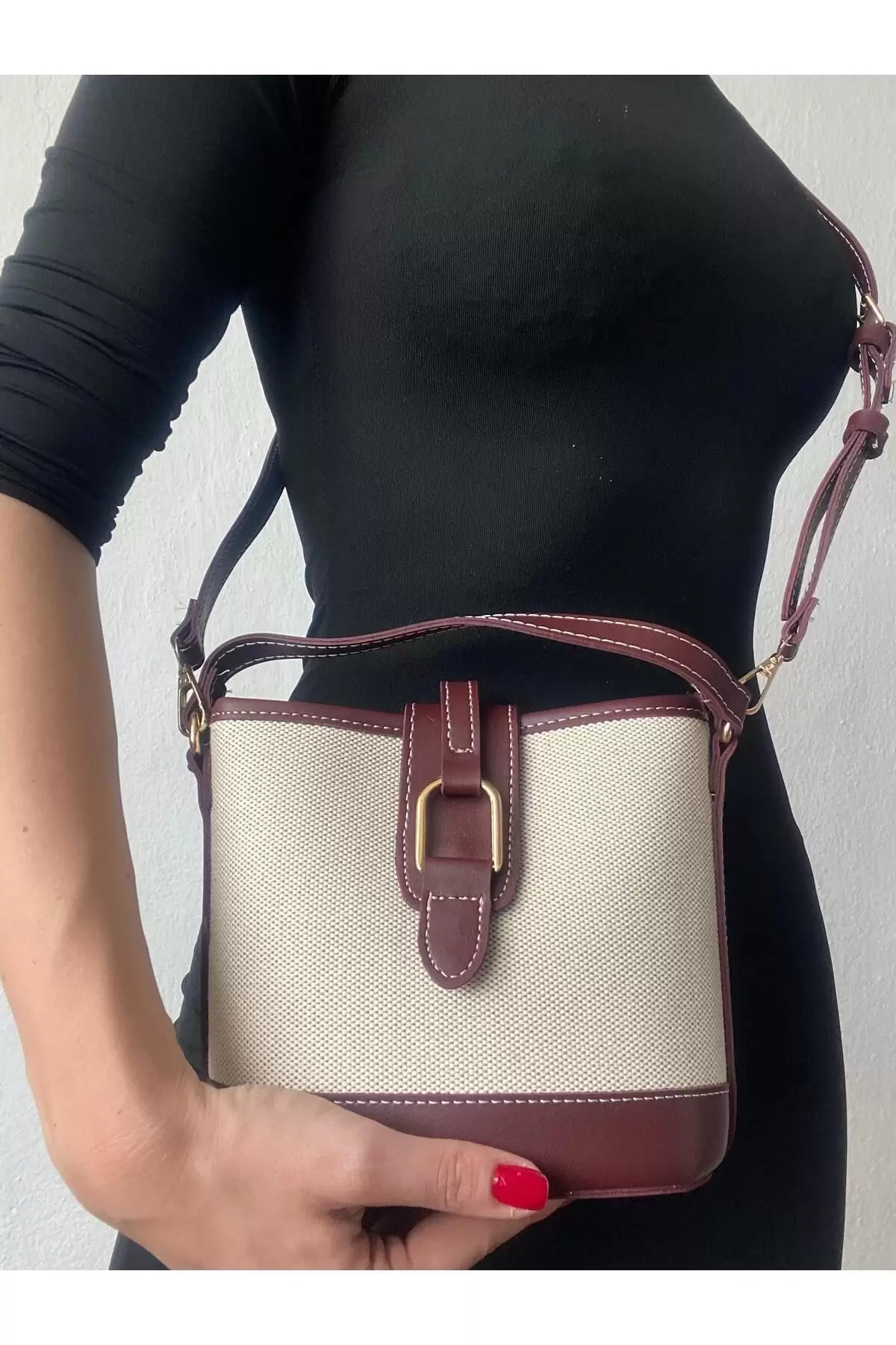 Alin Keten Bordo Kontrast Kova Model Kadın Omuz Çantası