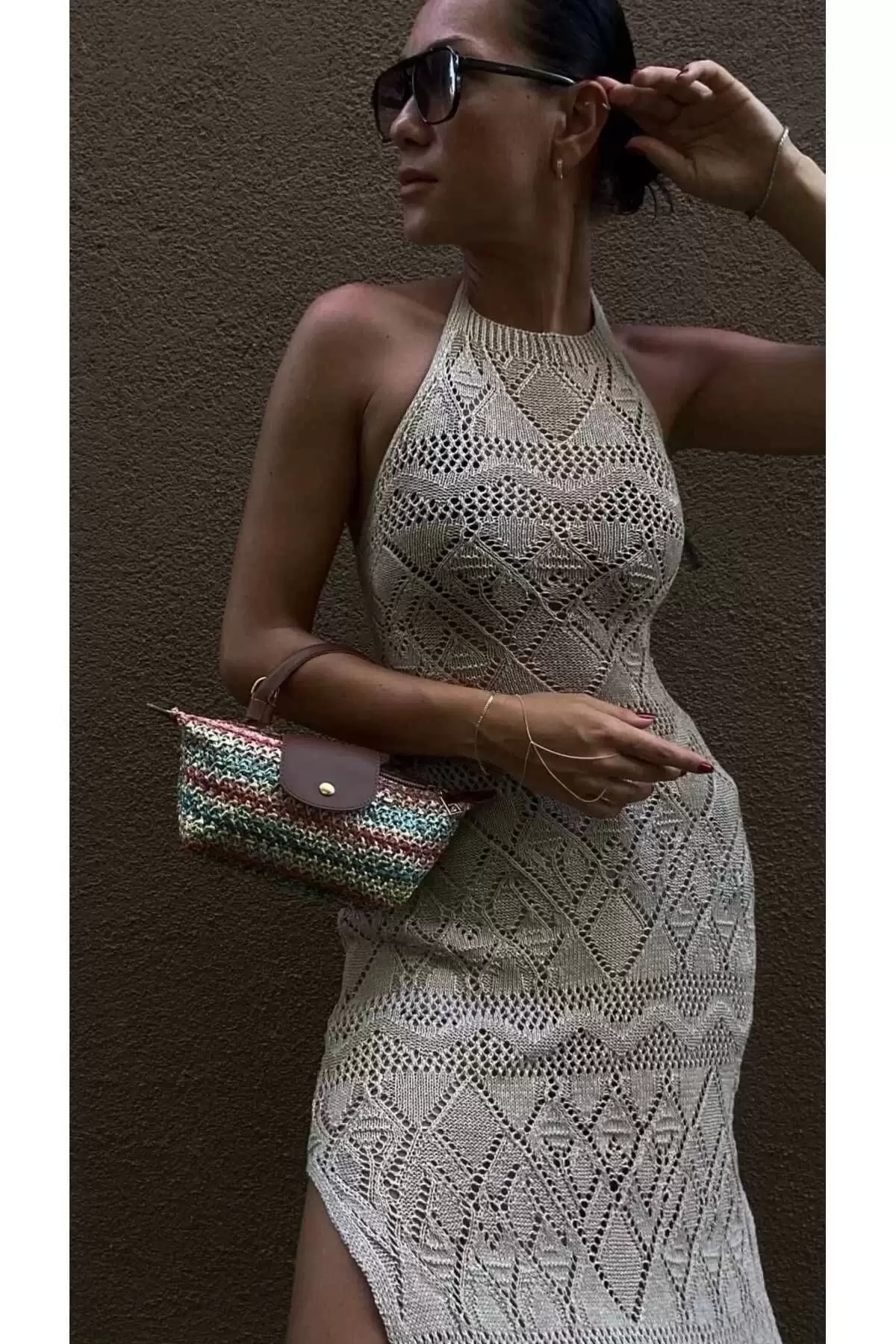 Laurel Taba/Çok Renkli Hasır El Dokuma Kadın Mini Bag