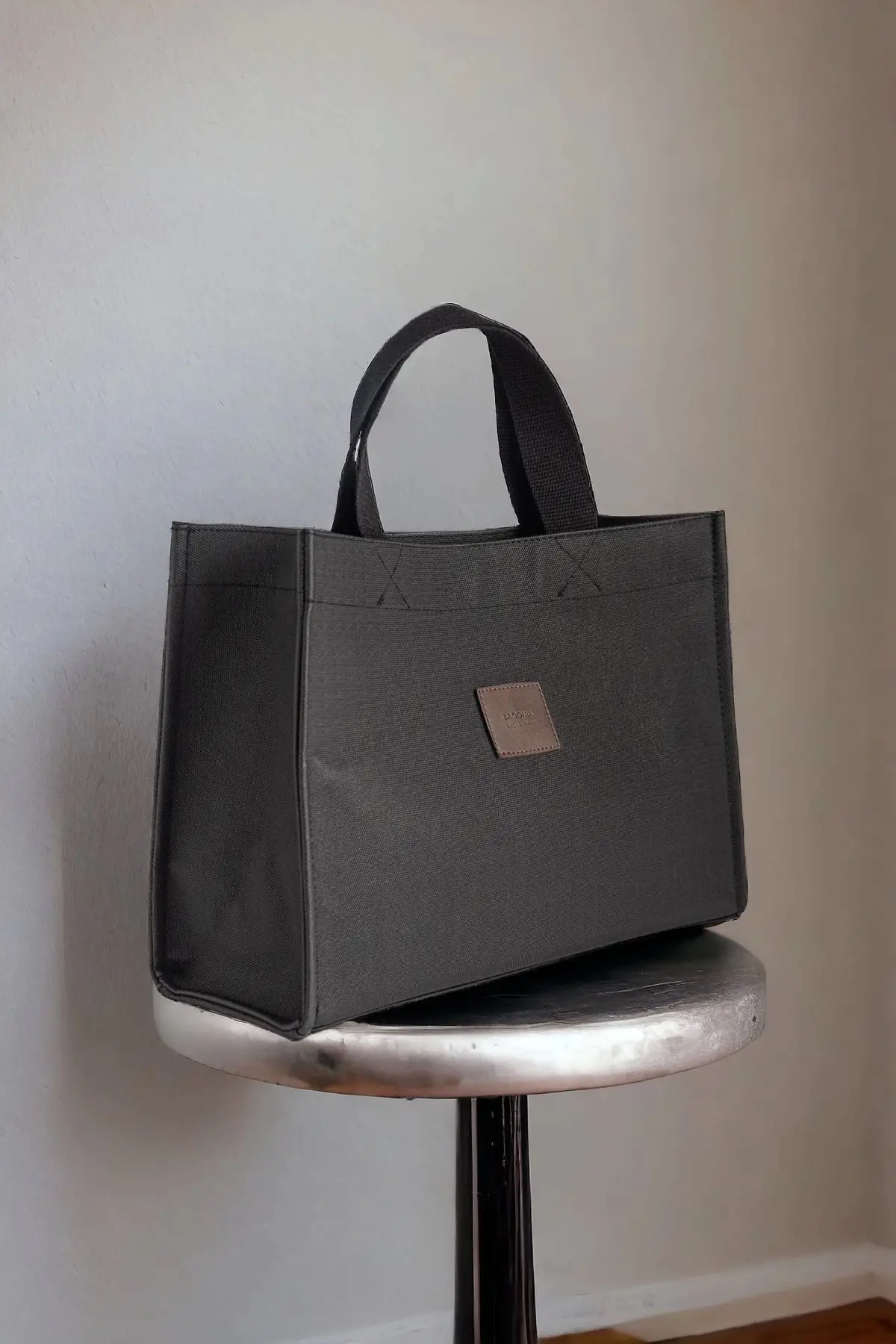 Wave Black Canvas Shoulder Bag with Column Strap