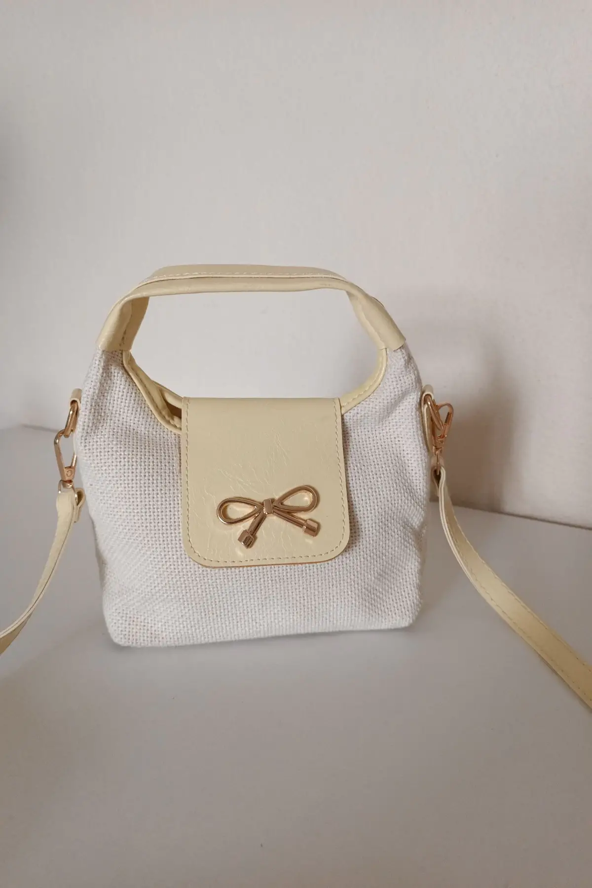 Ribbon Keten Sarı Mini Kadın El Kol Ve Omuz Çantası