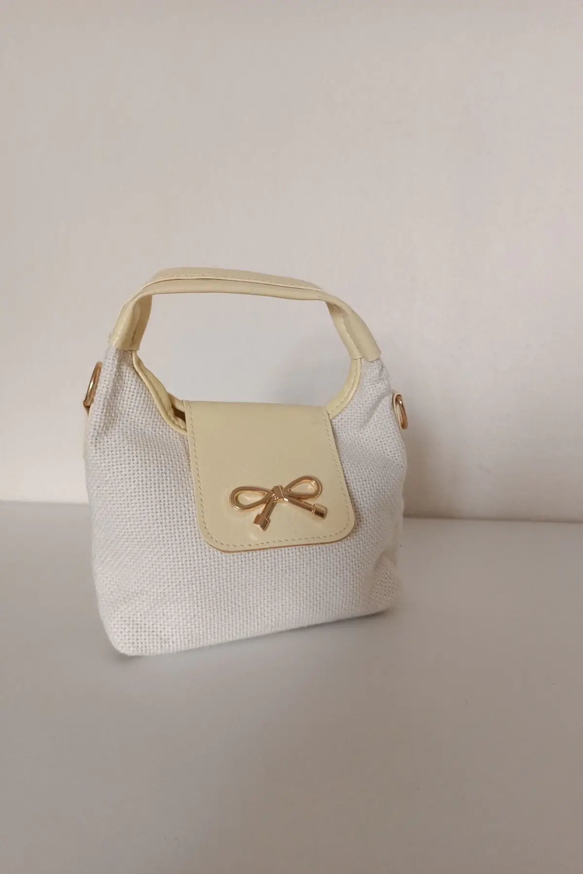 Ribbon Keten Sarı Mini Kadın El Kol Ve Omuz Çantası