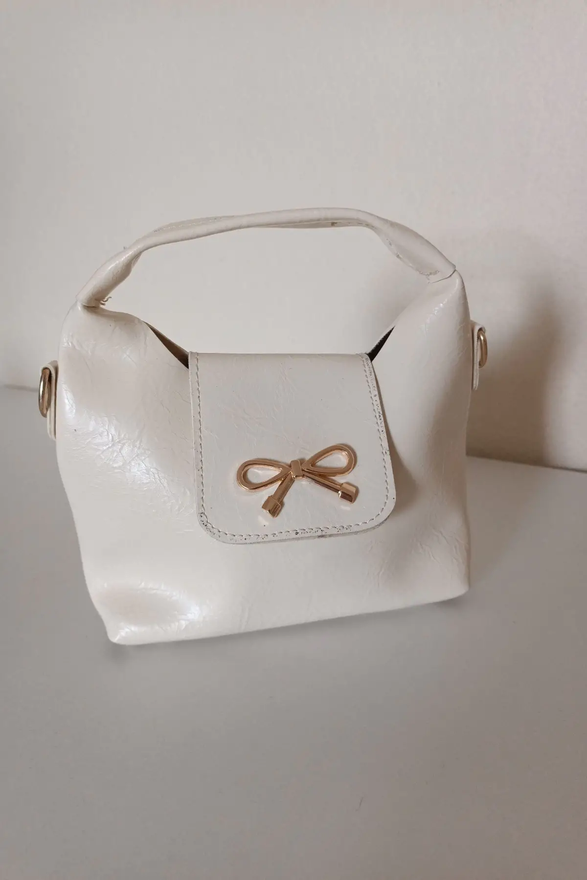 Ribbon Krem Mini Kadın El Kol Ve Omuz Çantası