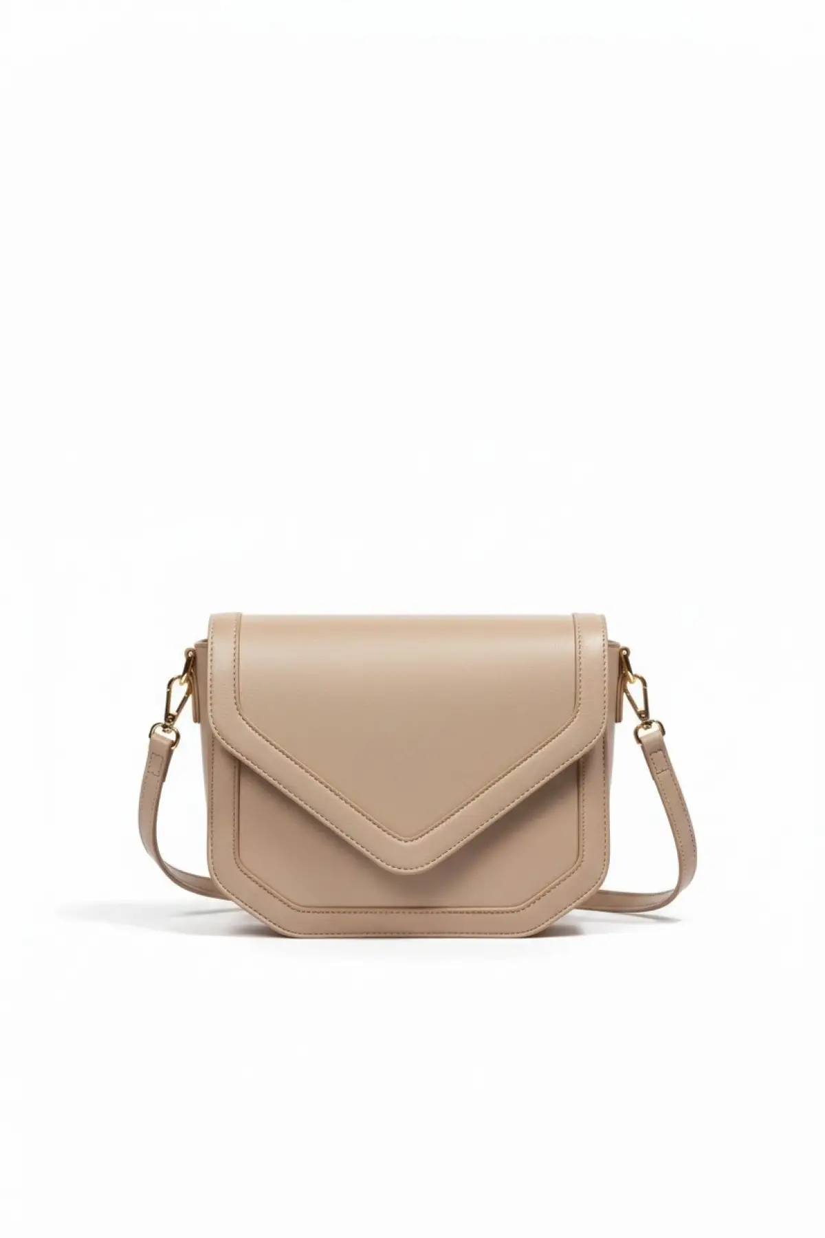 Touch Geometrik Kapaklı Mıknatıs Kapamalı Ayarlanabilir Askılı Krem Cilt Trend Kadın Omuz Çantası