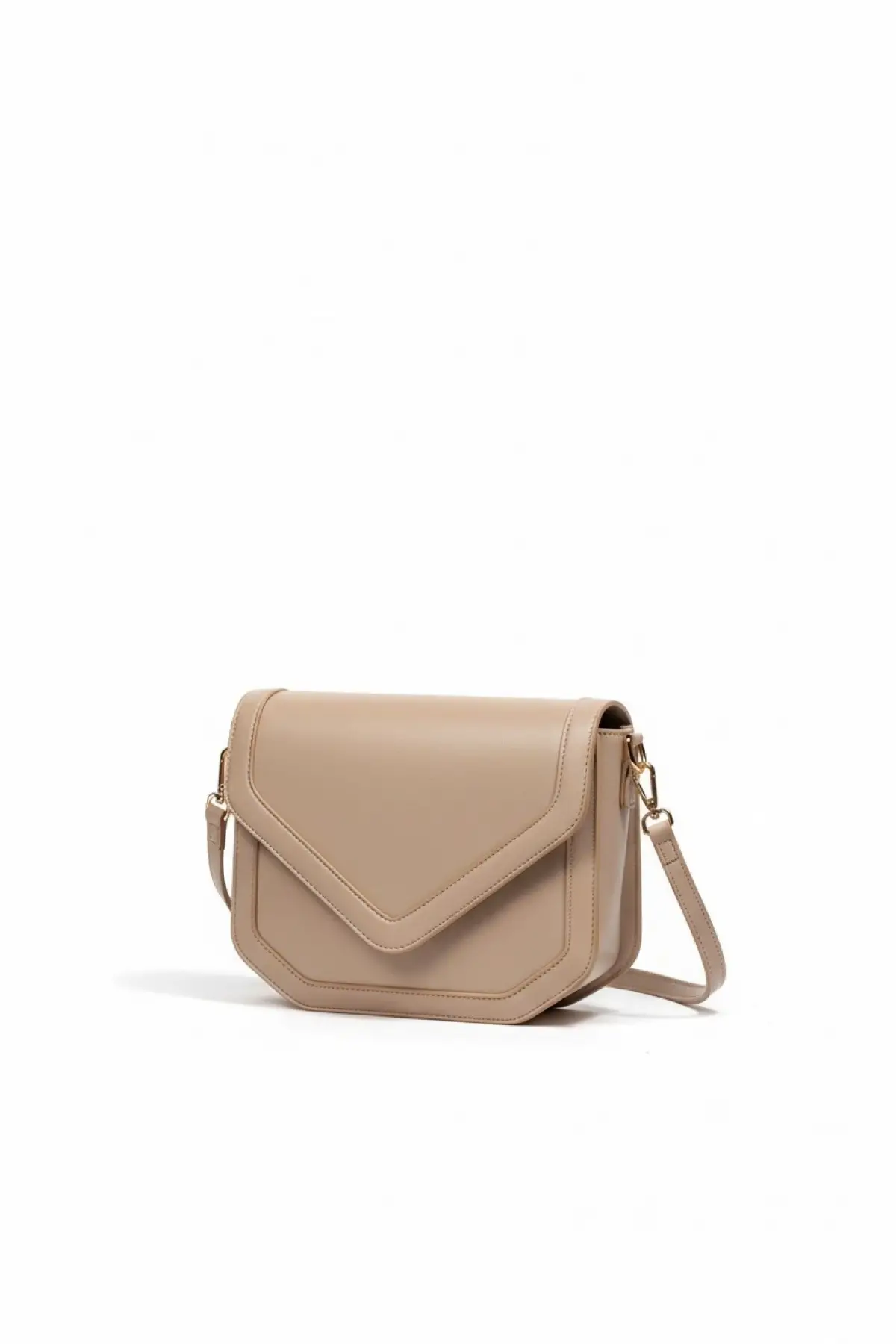 Touch Geometrik Kapaklı Mıknatıs Kapamalı Ayarlanabilir Askılı Krem Cilt Trend Kadın Omuz Çantası