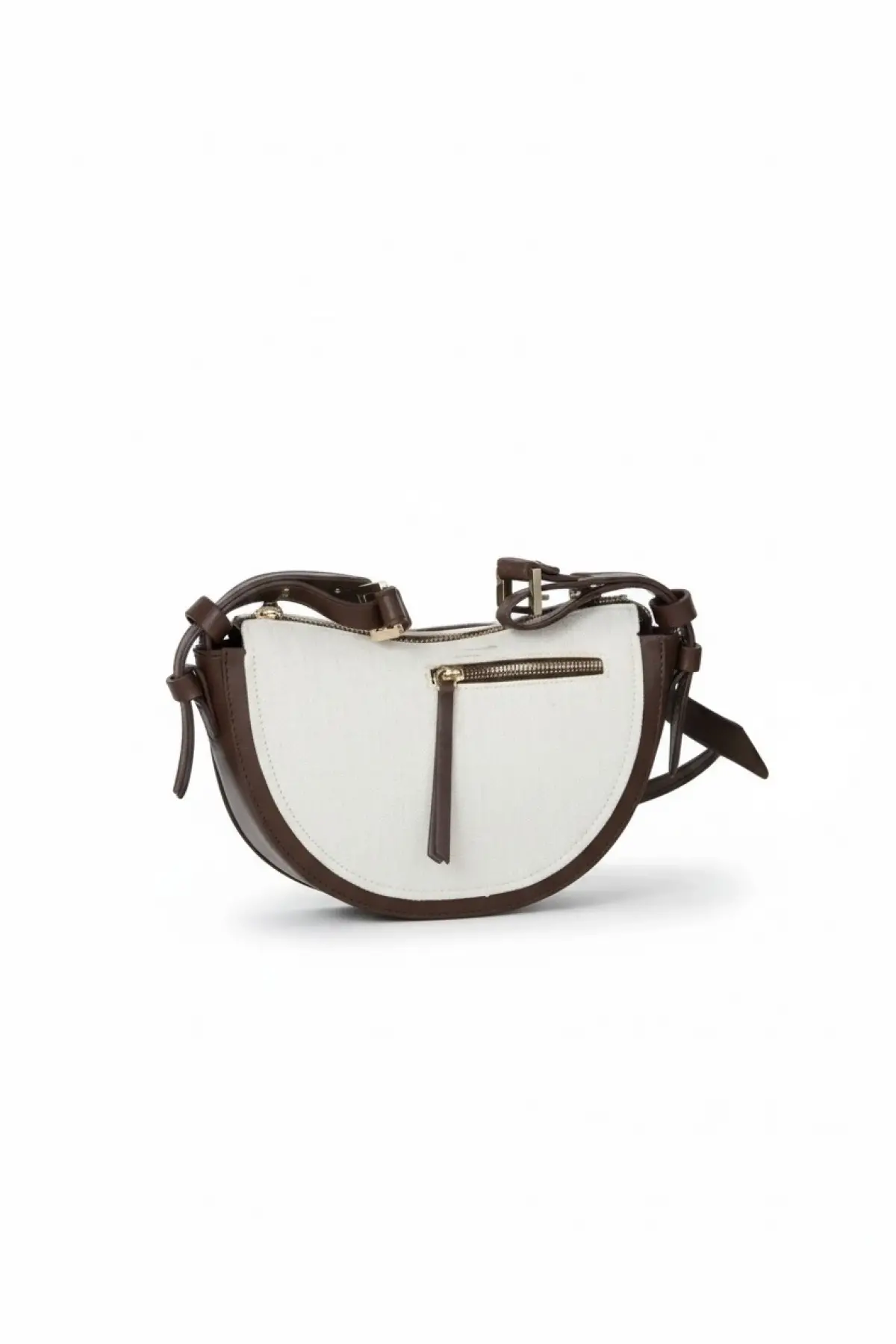 Linen Kahve Krem Keten Tasarım Kadın Omuz Çantası