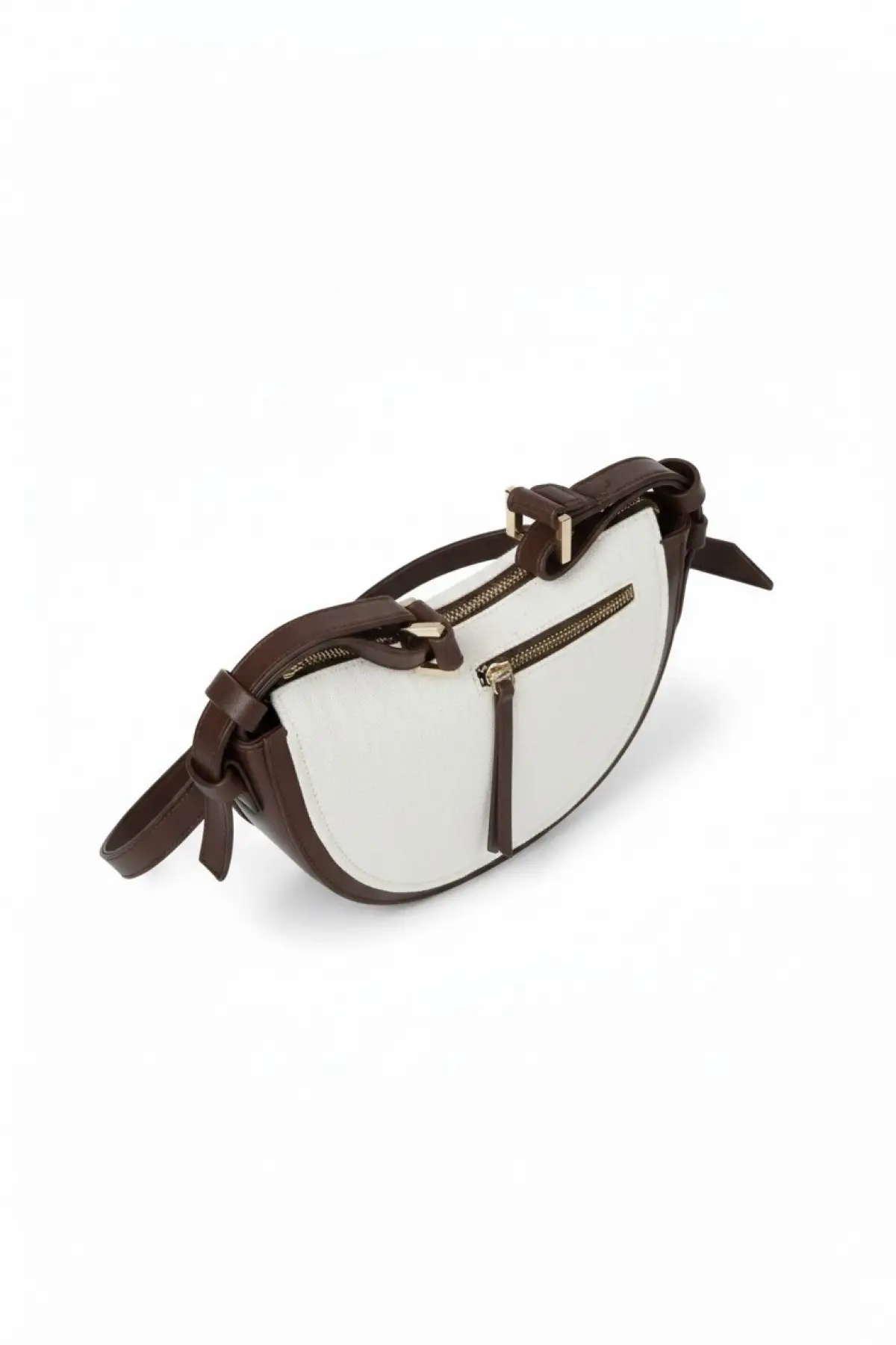 Linen Kahve Krem Keten Tasarım Kadın Omuz Çantası