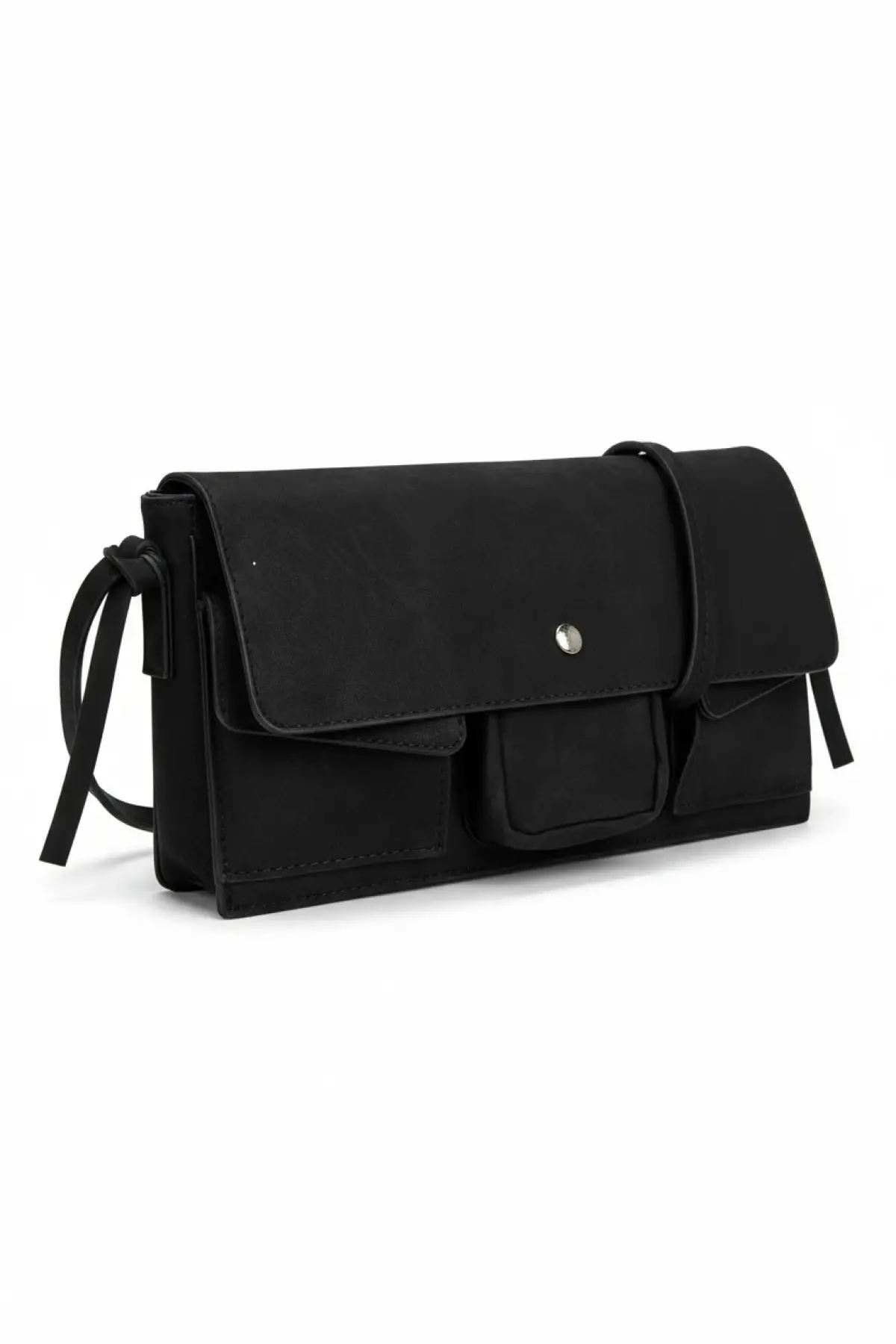 Moli Siyah Süet Cepli Model Baget Kadın Omuz Çantası
