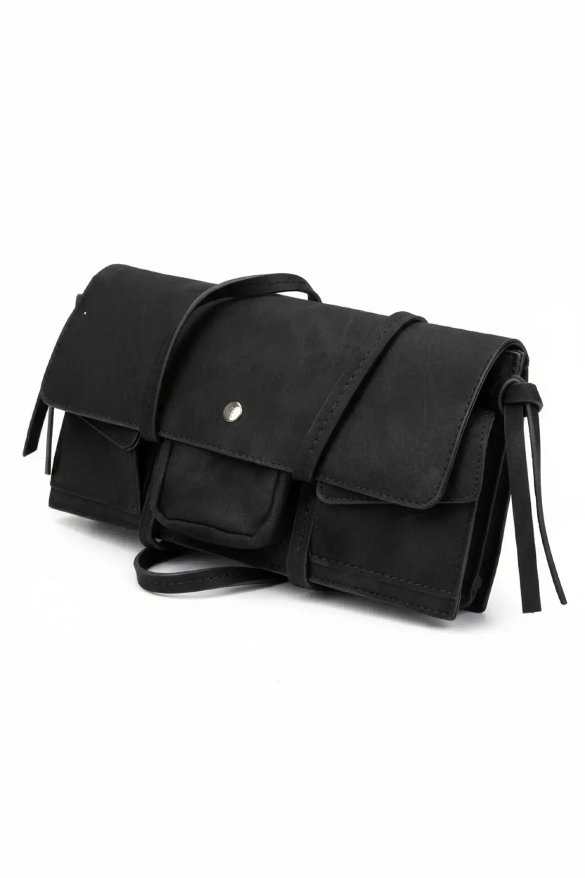 Moli Siyah Süet Cepli Model Baget Kadın Omuz Çantası