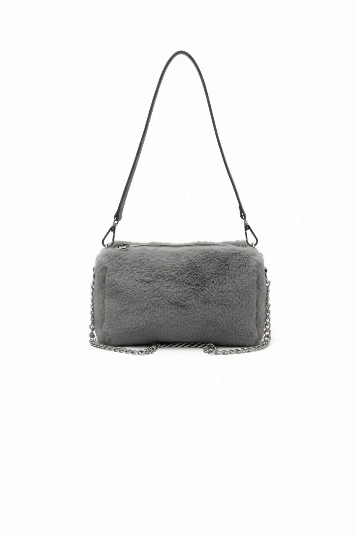 Luxury Gri Peluş Zincir Askılı Kadın Omuz Çantası