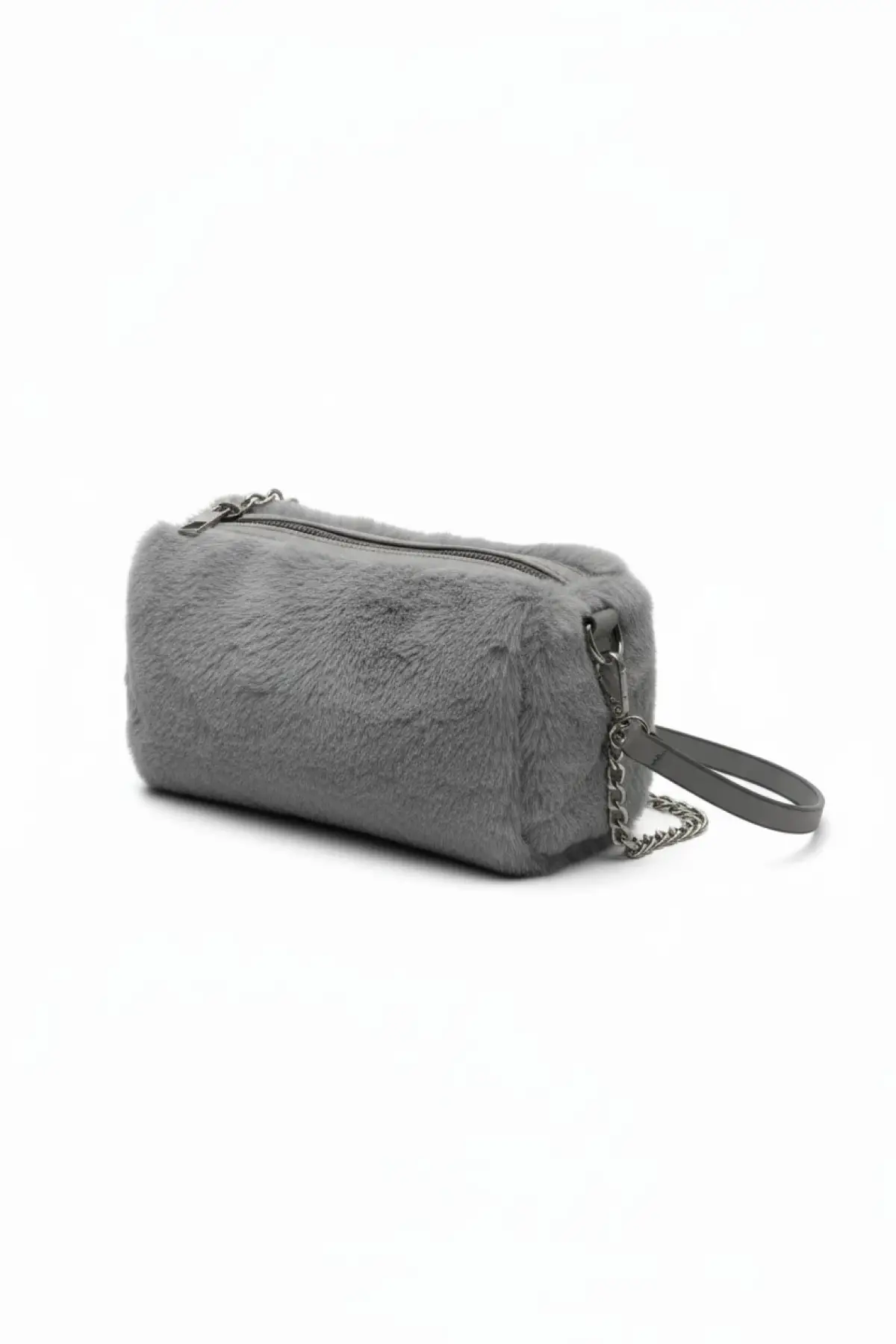 Luxury Gri Peluş Zincir Askılı Kadın Omuz Çantası