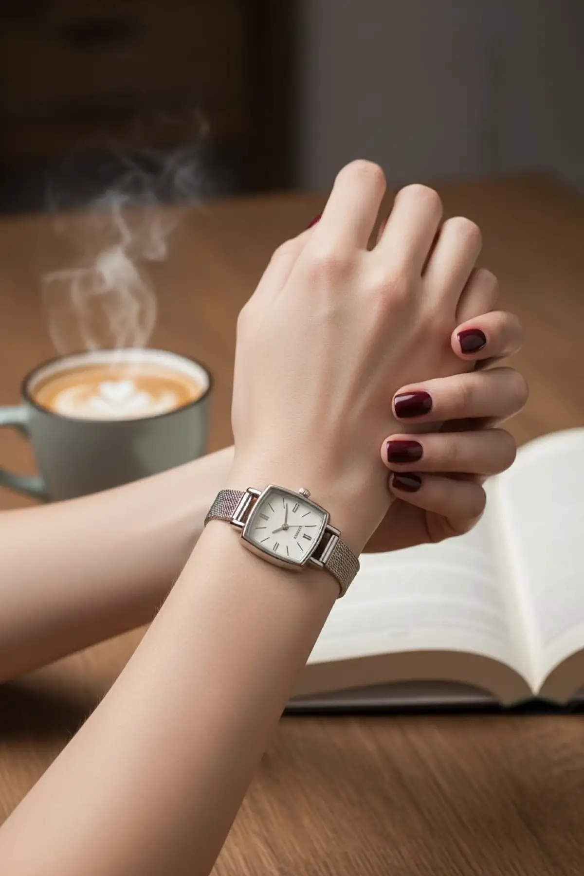 Maine Gümüş Rengi Hasır Kordonlu Minimal Kare Kadın Kol Saati