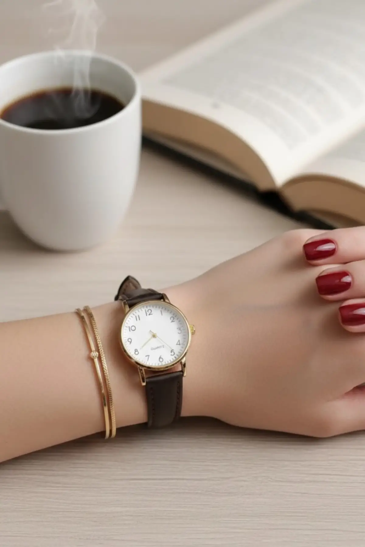 Siesta Kahve Deri Kordonlu Kare Minimal Kadın Kol Saati