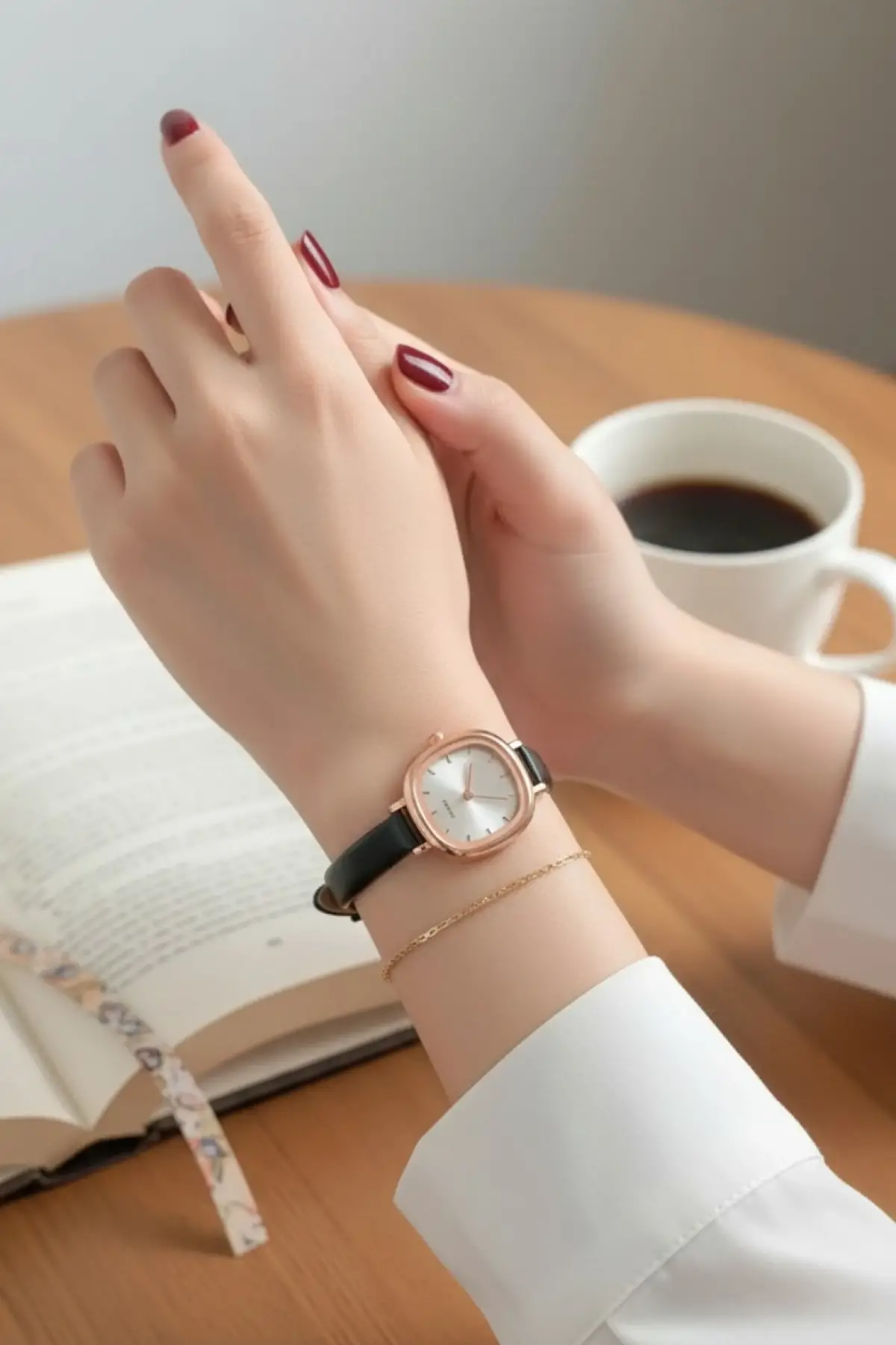 Vivienne Siyah Cilt Deri Kordonlu Yuvarlak Minimal Kadın Kol Saati