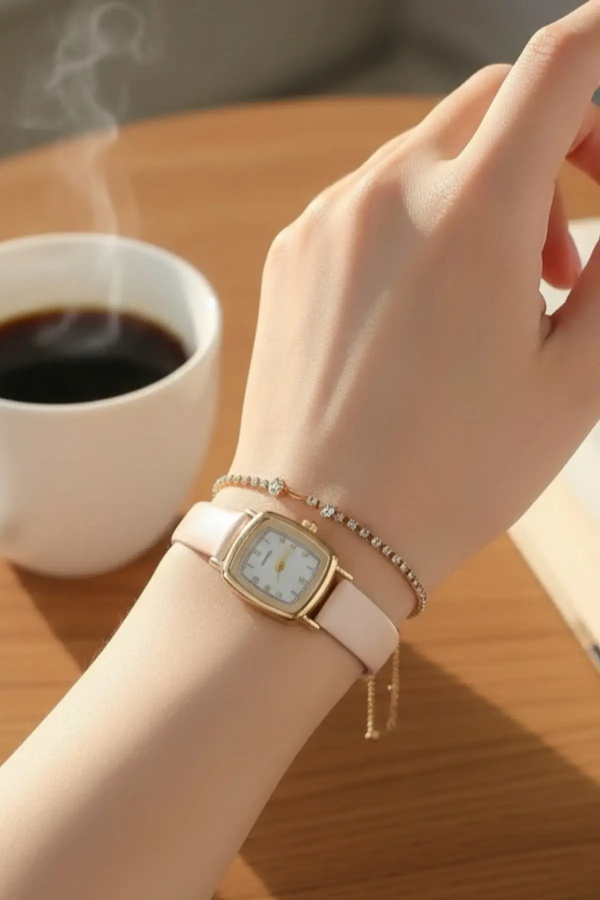 Lavinia Krem Cilt Deri Kordonlu Kare Minimal Kadın Kol Saati