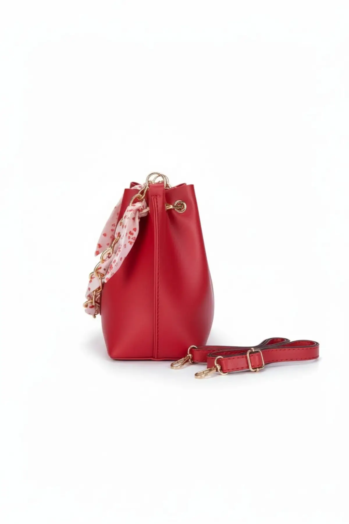 Valeria Üç Bölmeli Fularlı Ayarlanabilir Askılı Kırmızı Cilt Trend Kadın El Ve Omuz Çantası