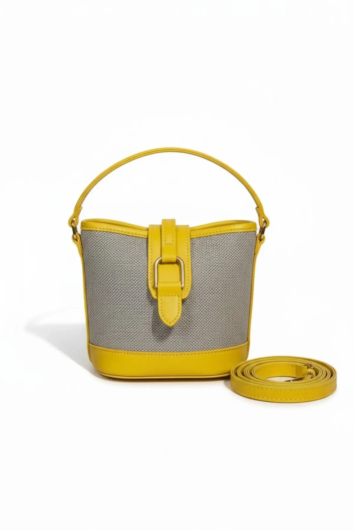 Alin Keten Sarı Kontrast Kova Model Kadın Omuz Çantası