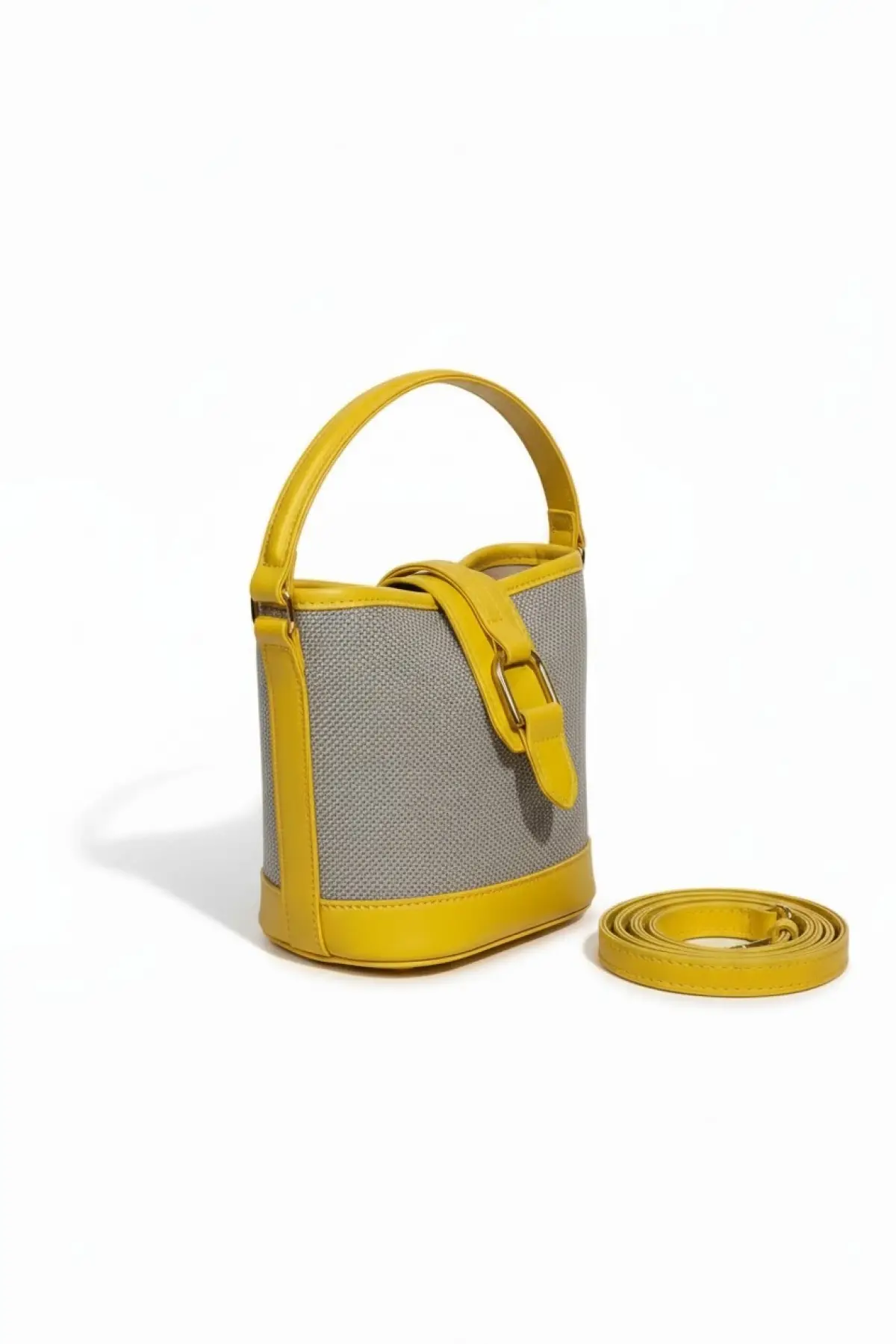 Alin Keten Sarı Kontrast Kova Model Kadın Omuz Çantası