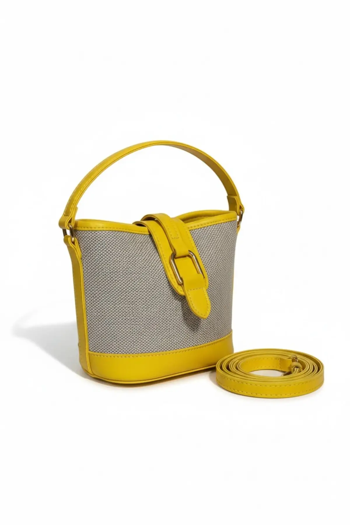 Alin Keten Sarı Kontrast Kova Model Kadın Omuz Çantası