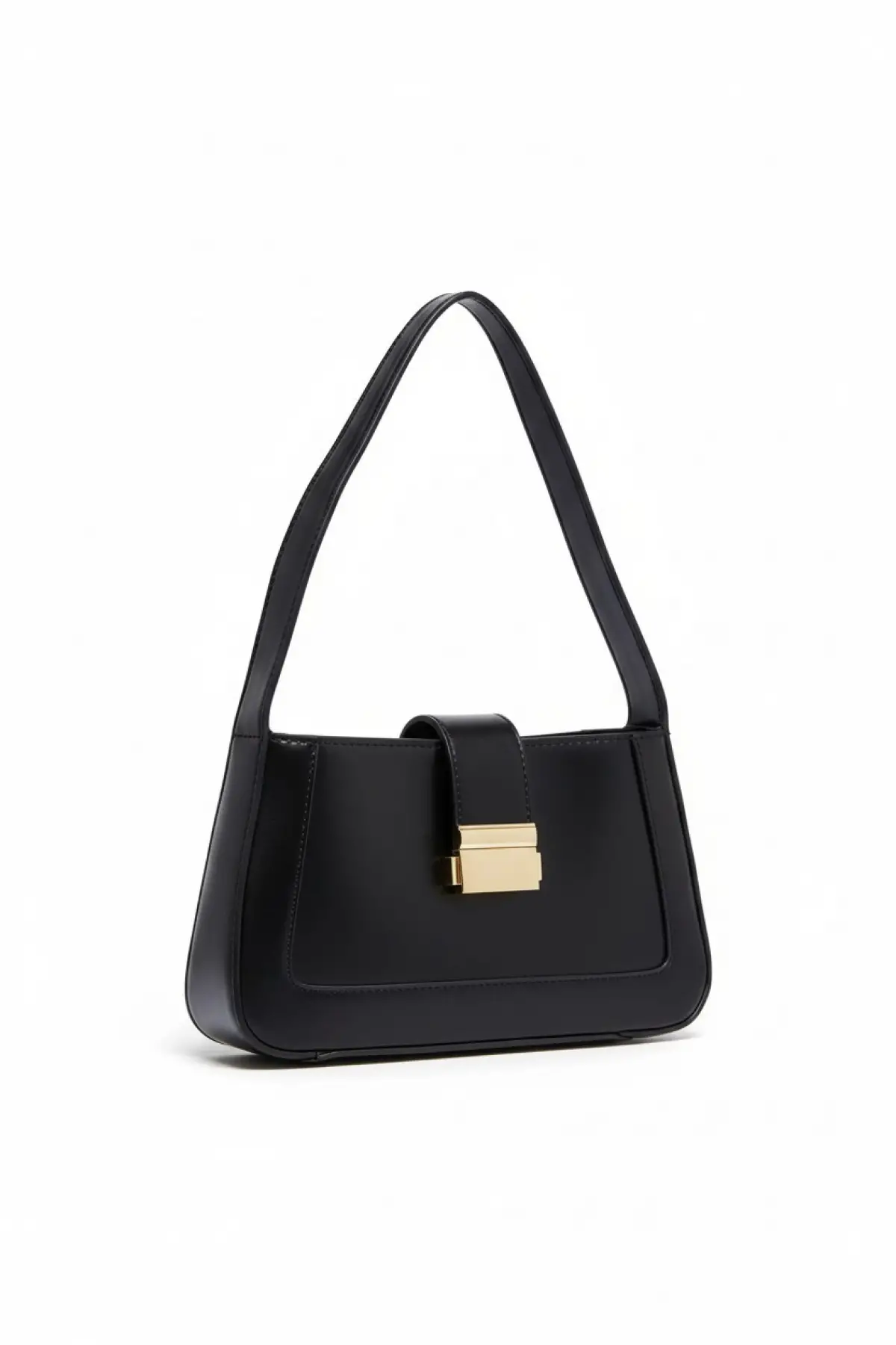 Lena Siyah Metal Tokalı Baget Kadın El Ve Omuz Çantası