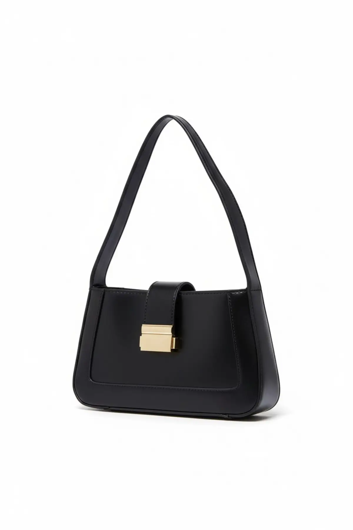Lena Siyah Metal Tokalı Baget Kadın El Ve Omuz Çantası