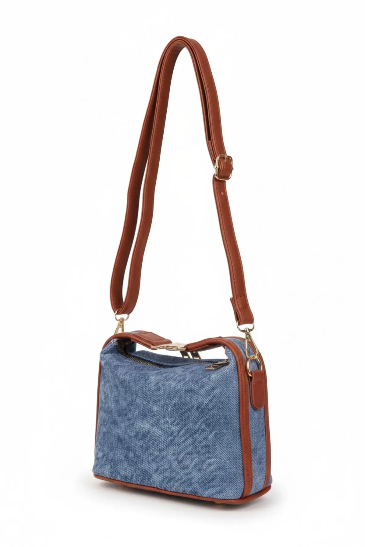 Toile Taba Detaylı Kot Kanvas Çift Askılı Kadın El Kol Ve Omuz Çantası