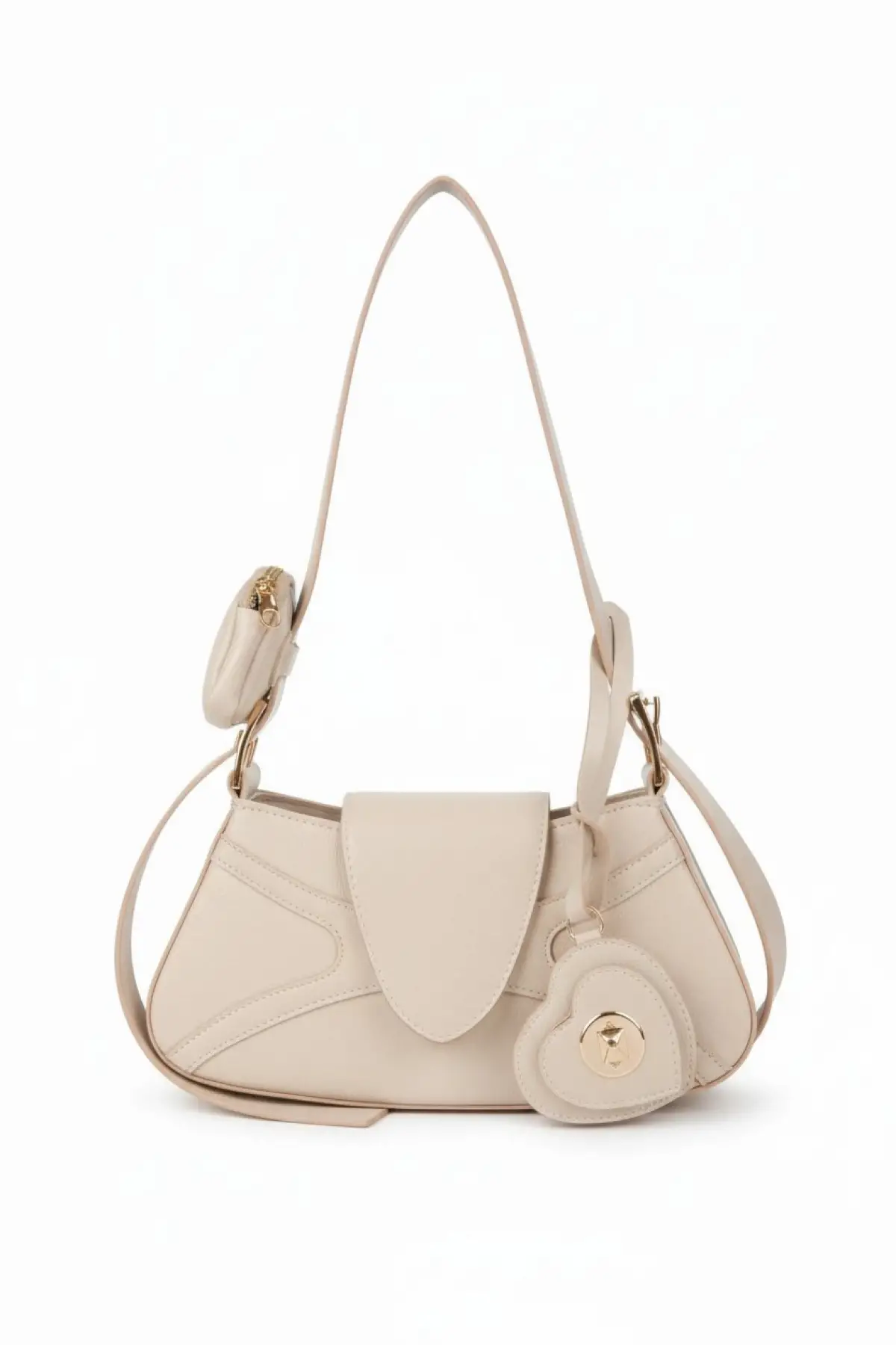 Love Krem Kalp Detaylı Cüzdanlı Baget EL Ve Omuz Çantası