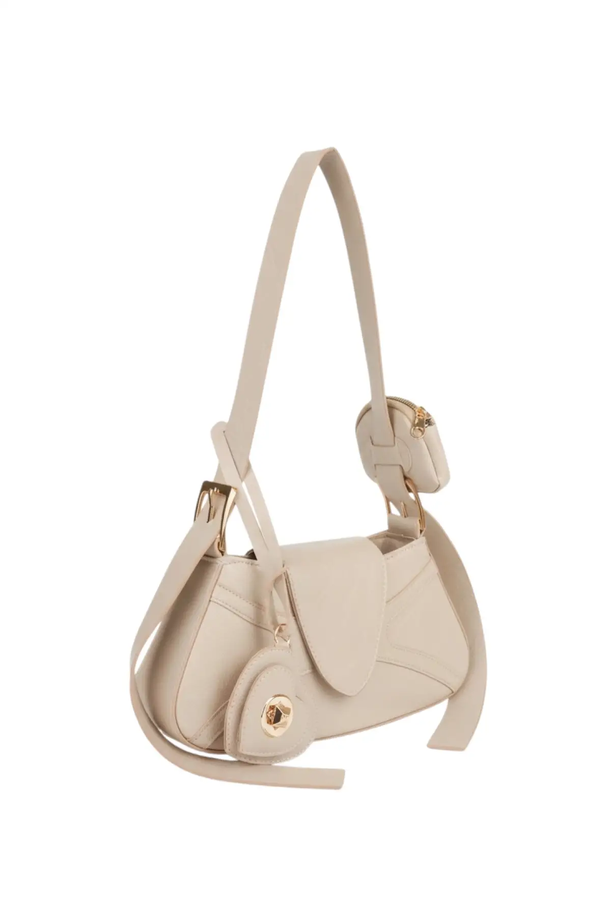 Love Krem Kalp Detaylı Cüzdanlı Baget EL Ve Omuz Çantası