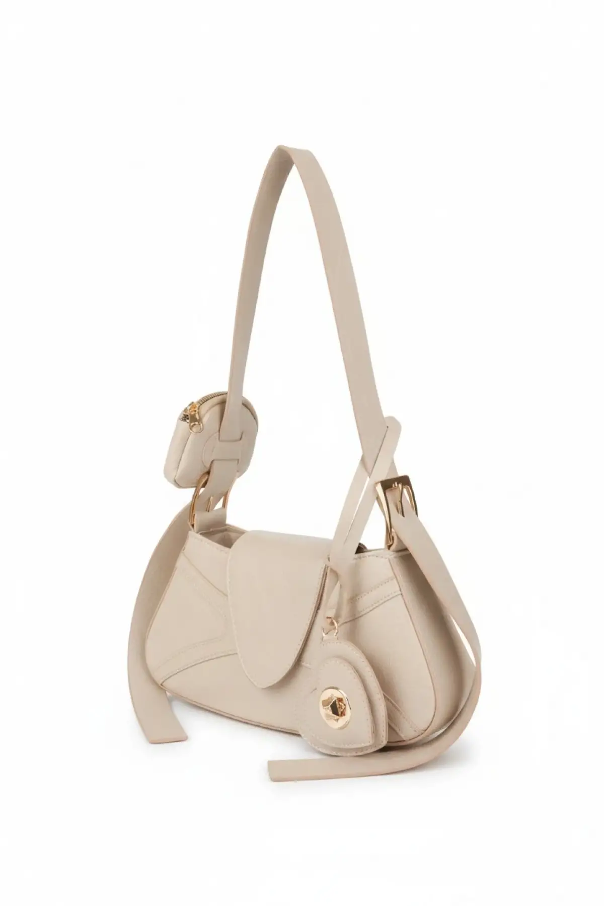 Love Krem Kalp Detaylı Cüzdanlı Baget EL Ve Omuz Çantası