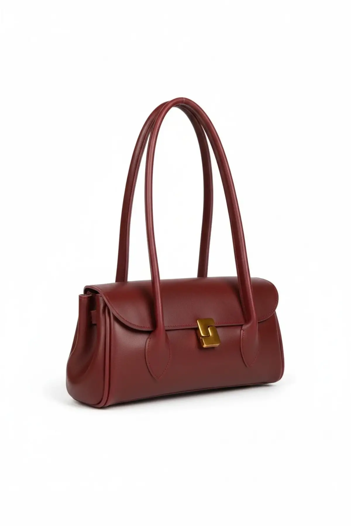 Havin Bordo Yumuşak Deri Tasarım Kilit Kadın Omuz Çantası