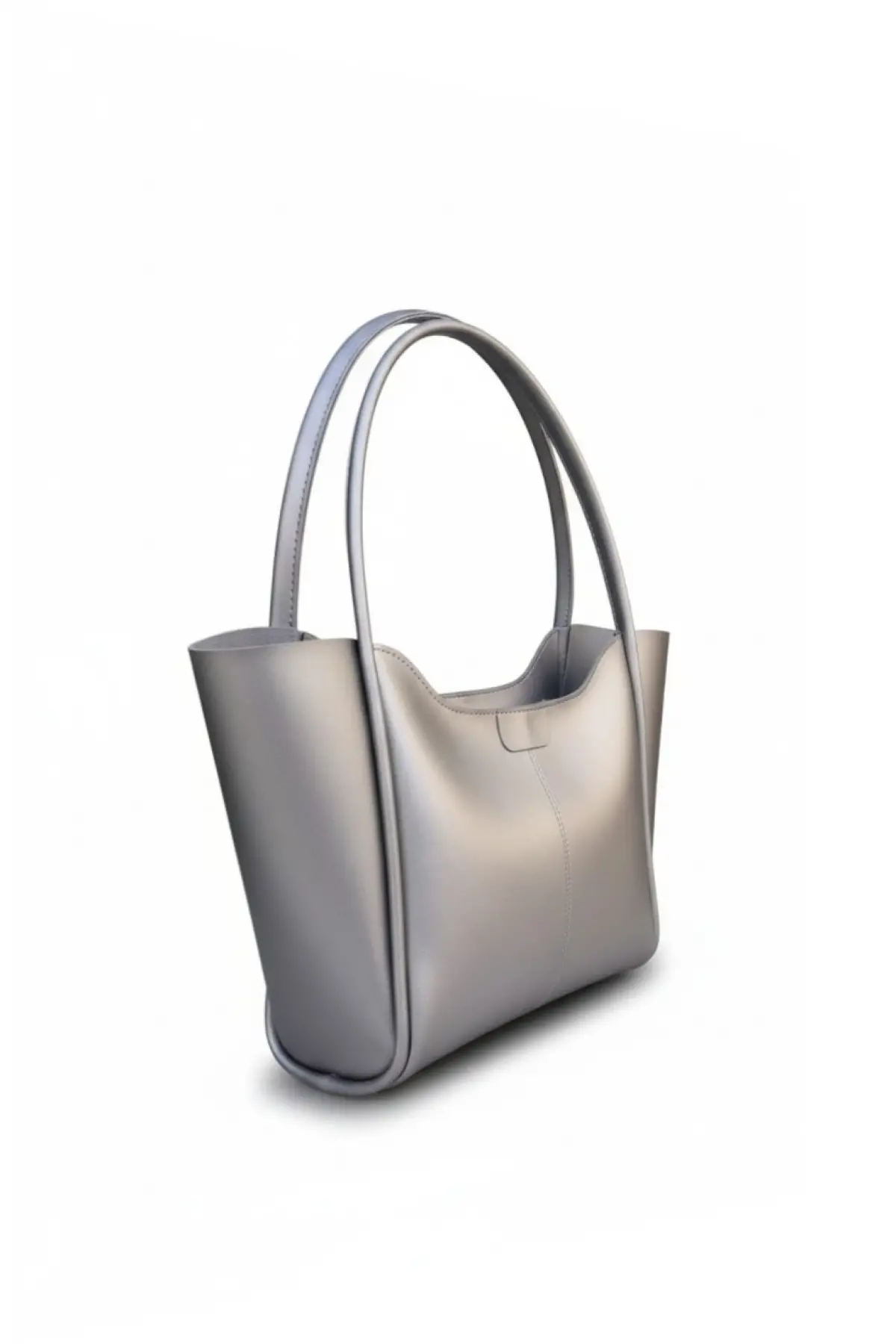 Clementine Metalik Gri Tote Kadın Fermuarlı Omuz Çantası