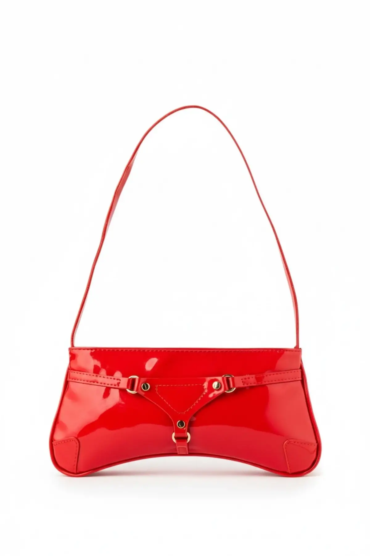 Samuel Kırmızı Üçgen Detay Aksesuarlı Baget Kadın Omuz Çantası