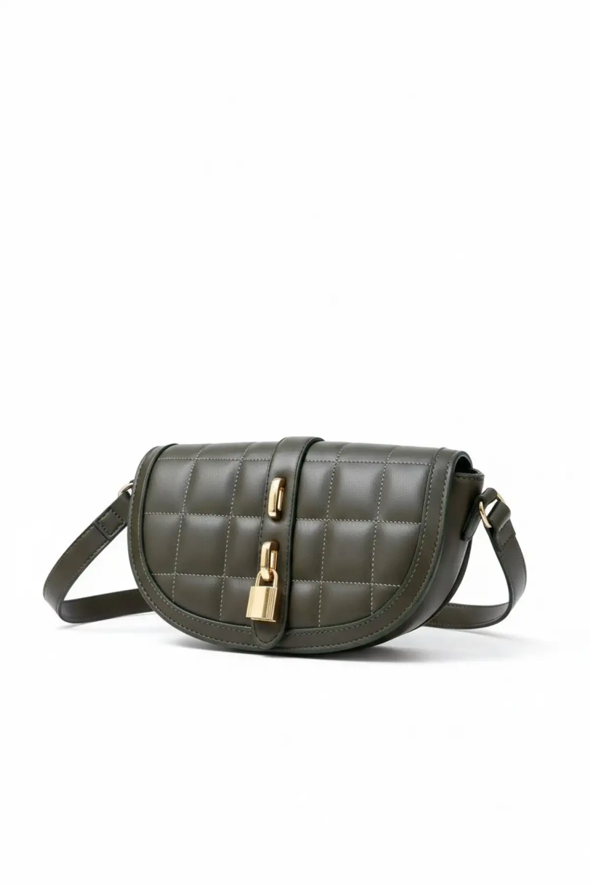 Stella Haki Kilit Aksesuarlı Kapitone Desenli Çapraz Askılı Trend Kadın Omuz Çantası