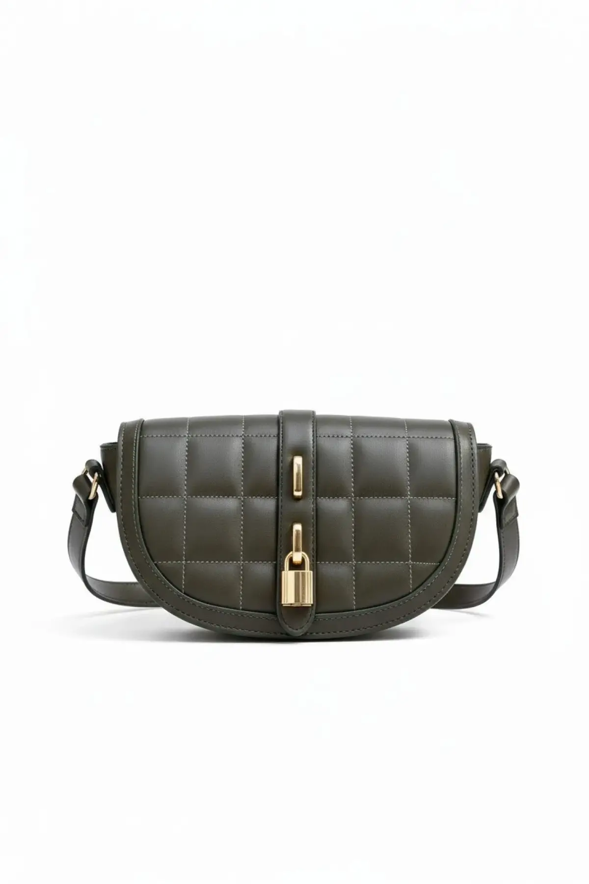 Stella Haki Kilit Aksesuarlı Kapitone Desenli Çapraz Askılı Trend Kadın Omuz Çantası