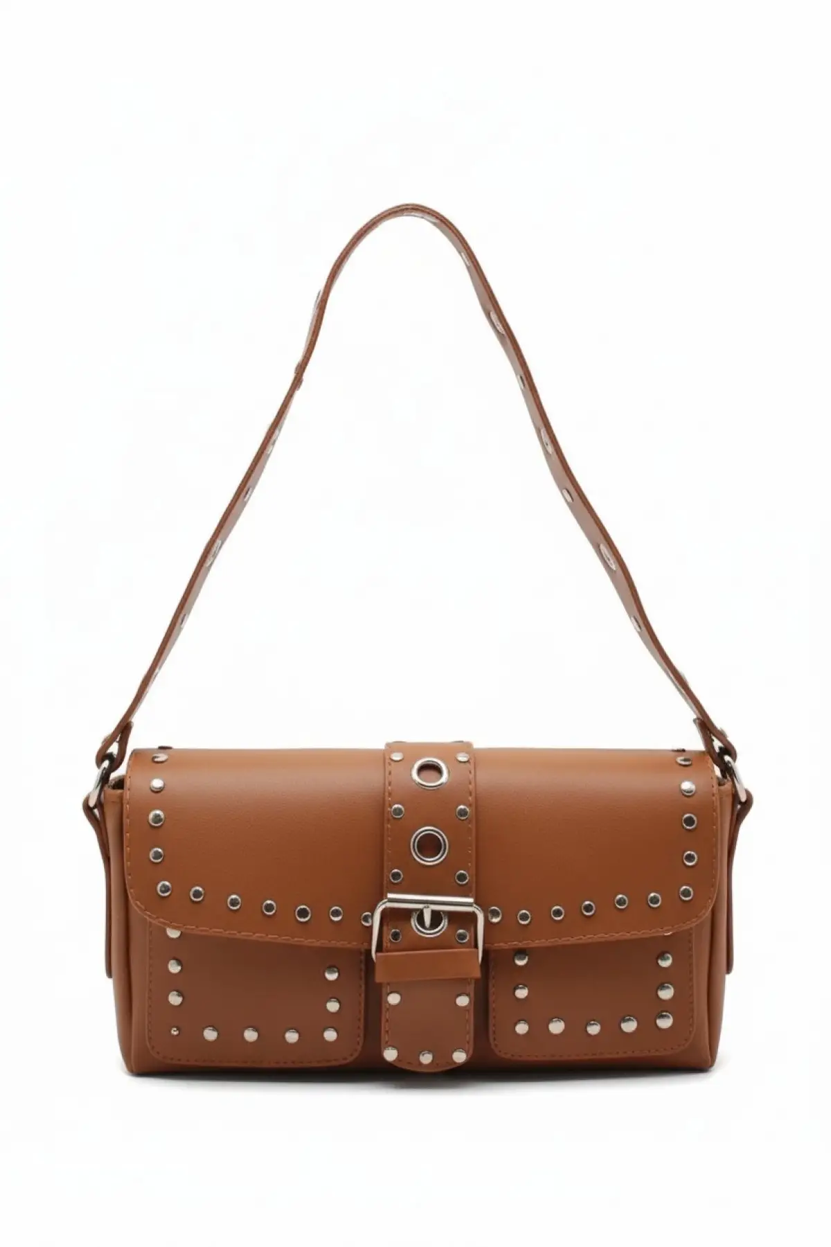 Elenor Taba Zımba Detaylı Kadın Baget Omuz Çantası