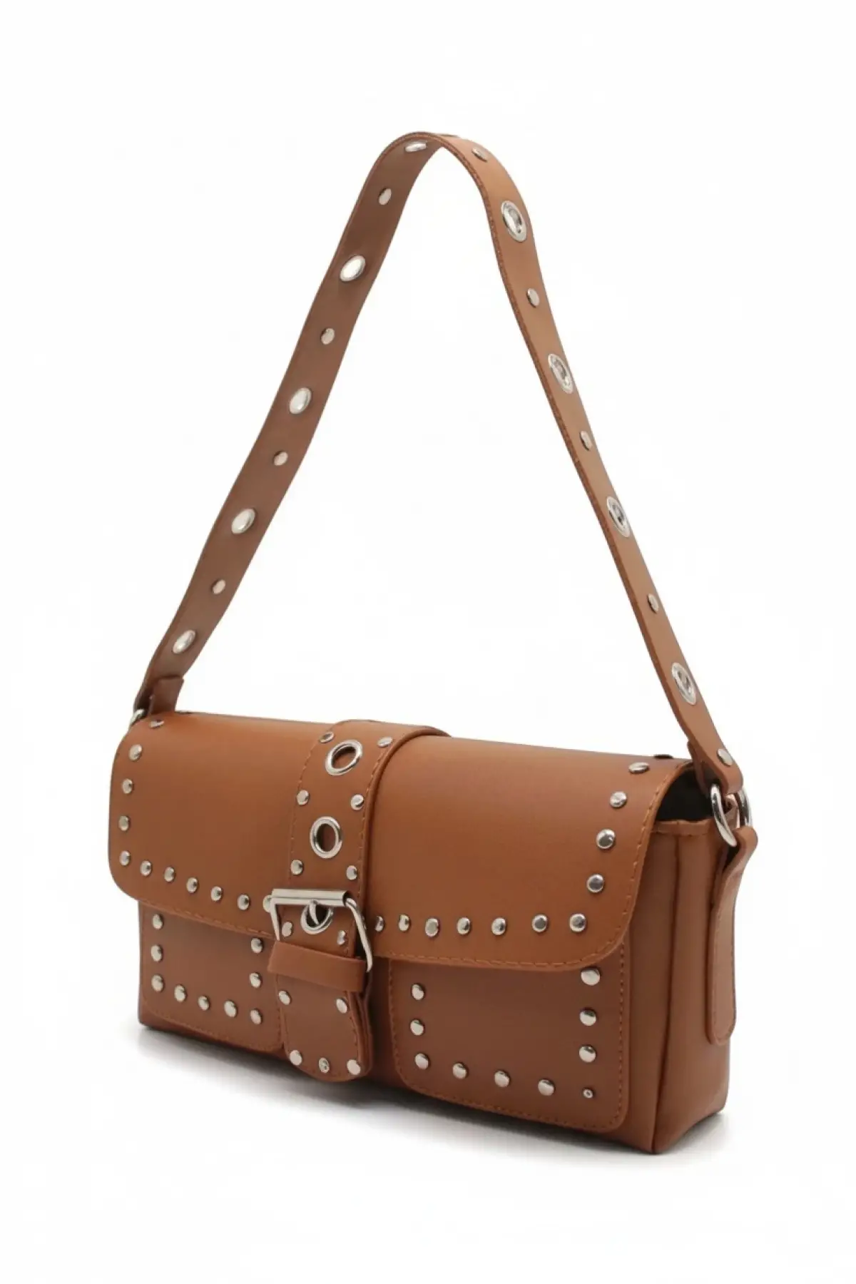 Elenor Taba Zımba Detaylı Kadın Baget Omuz Çantası