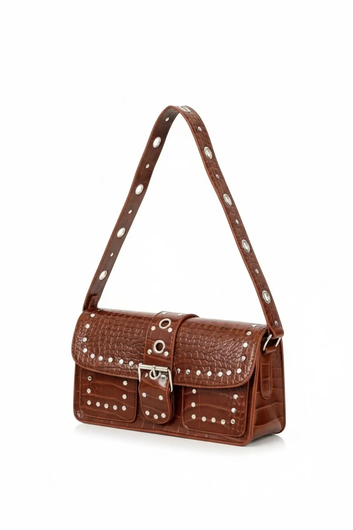 Elenor Taba Kroko Zımba Detaylı Kadın Omuz Çantası