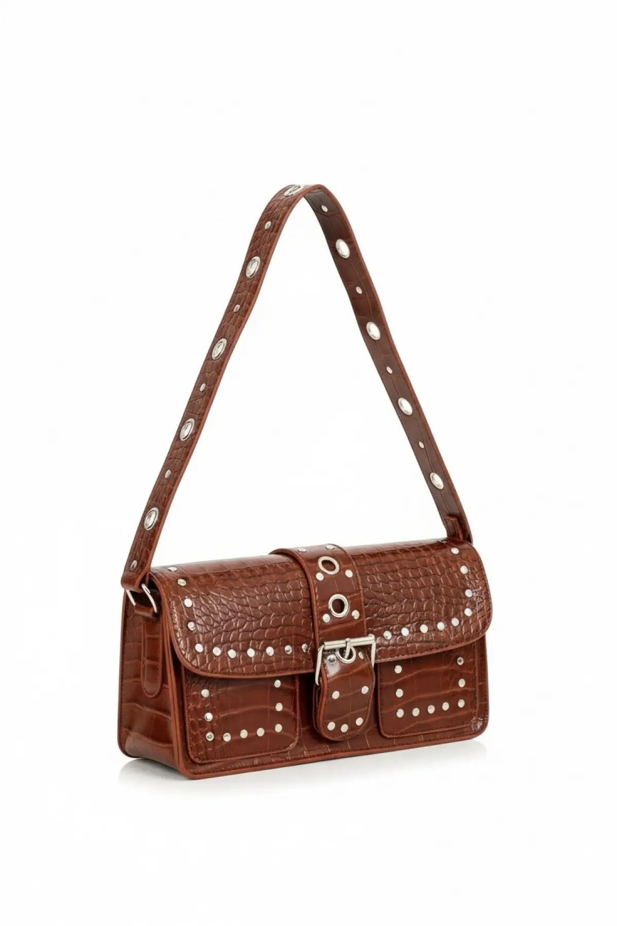 Elenor Taba Kroko Zımba Detaylı Kadın Omuz Çantası