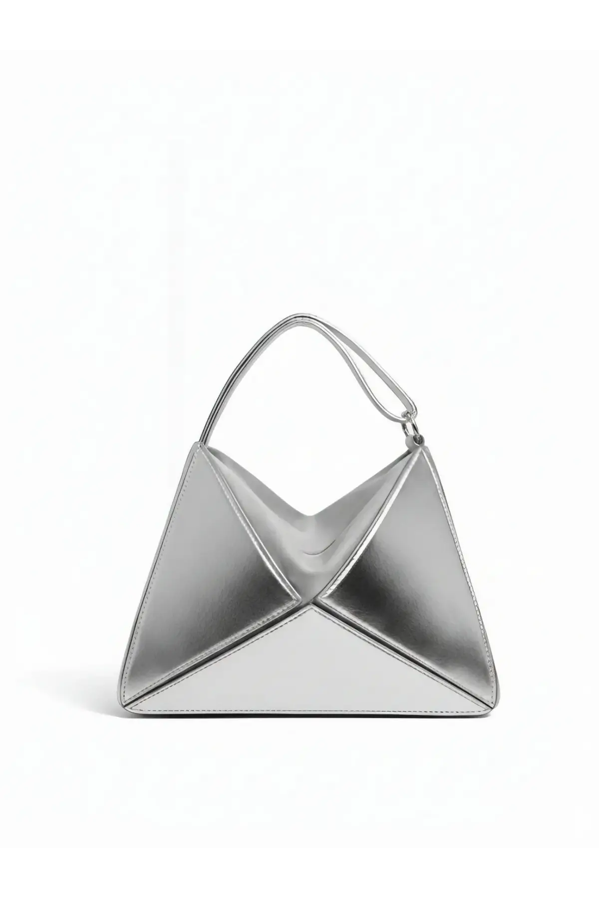 Serena Gümüş Rugan Üçgen Detaylı Kadın El Kol Ve Omuz Çantası