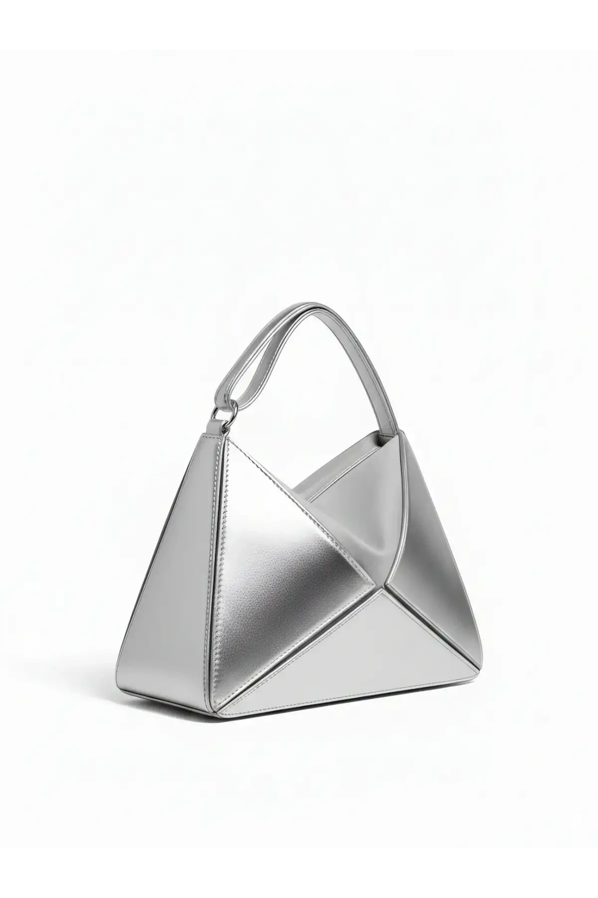 Serena Gümüş Rugan Üçgen Detaylı Kadın El Kol Ve Omuz Çantası