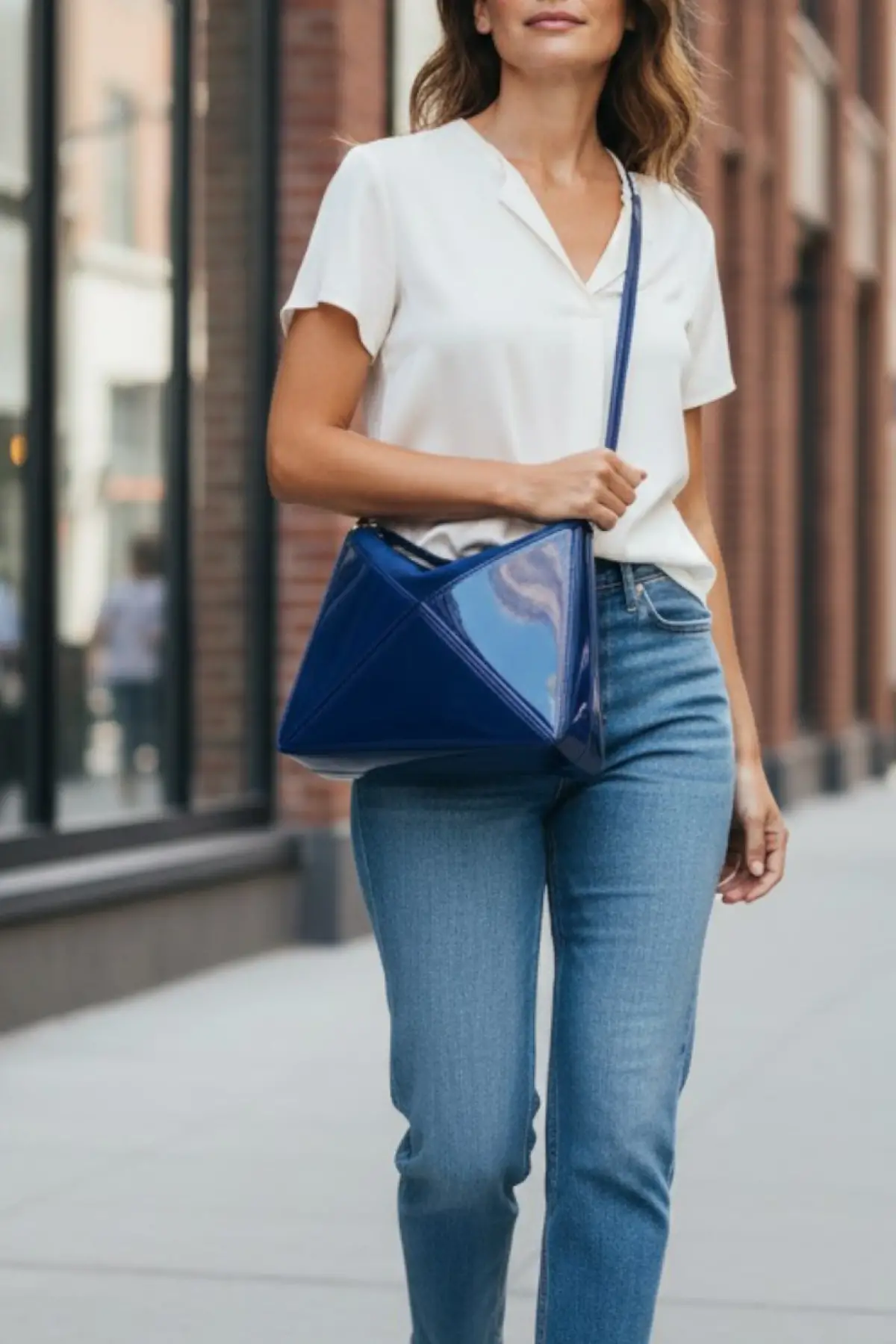 Serena Lacivert Rugan Üçgen Detaylı Kadın El Kol Ve Omuz Çantası