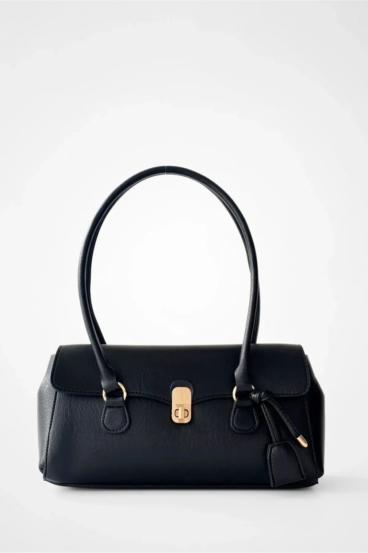 Valina Siyah Vegan Deri Gold Toka Detaylı Kadın El Ve Omuz Çantası