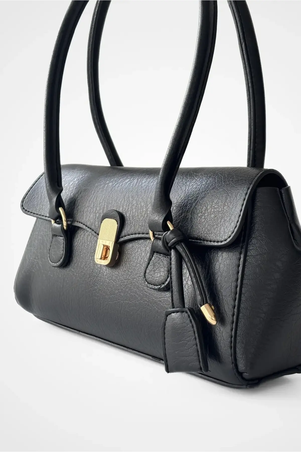 Valina Siyah Vegan Deri Gold Toka Detaylı Kadın El Ve Omuz Çantası