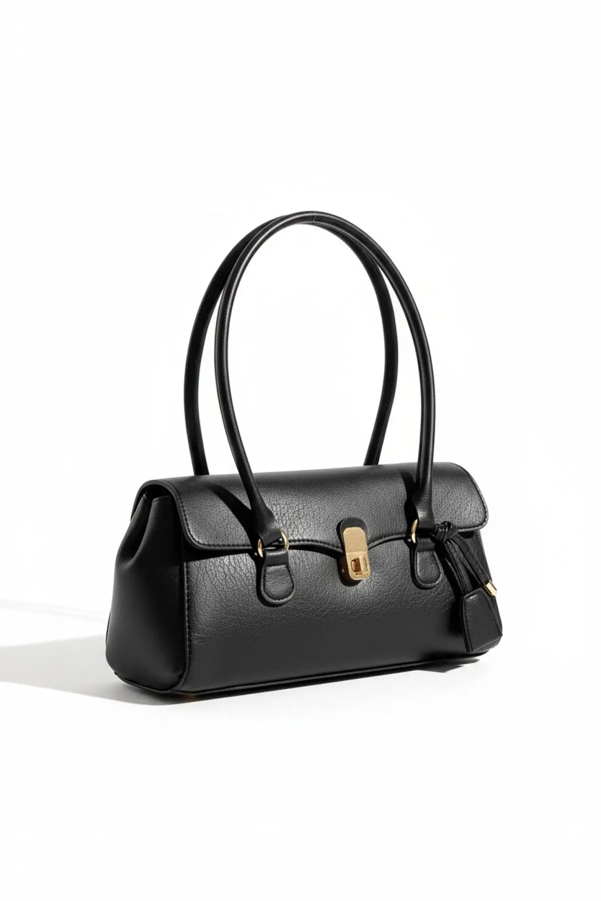 Valina Siyah Vegan Deri Gold Toka Detaylı Kadın El Ve Omuz Çantası