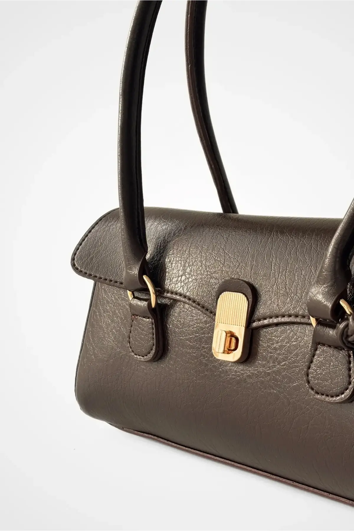 Valina Kahverengi Vegan Deri Gold Toka Detaylı Kadın El Ve Omuz Çantası